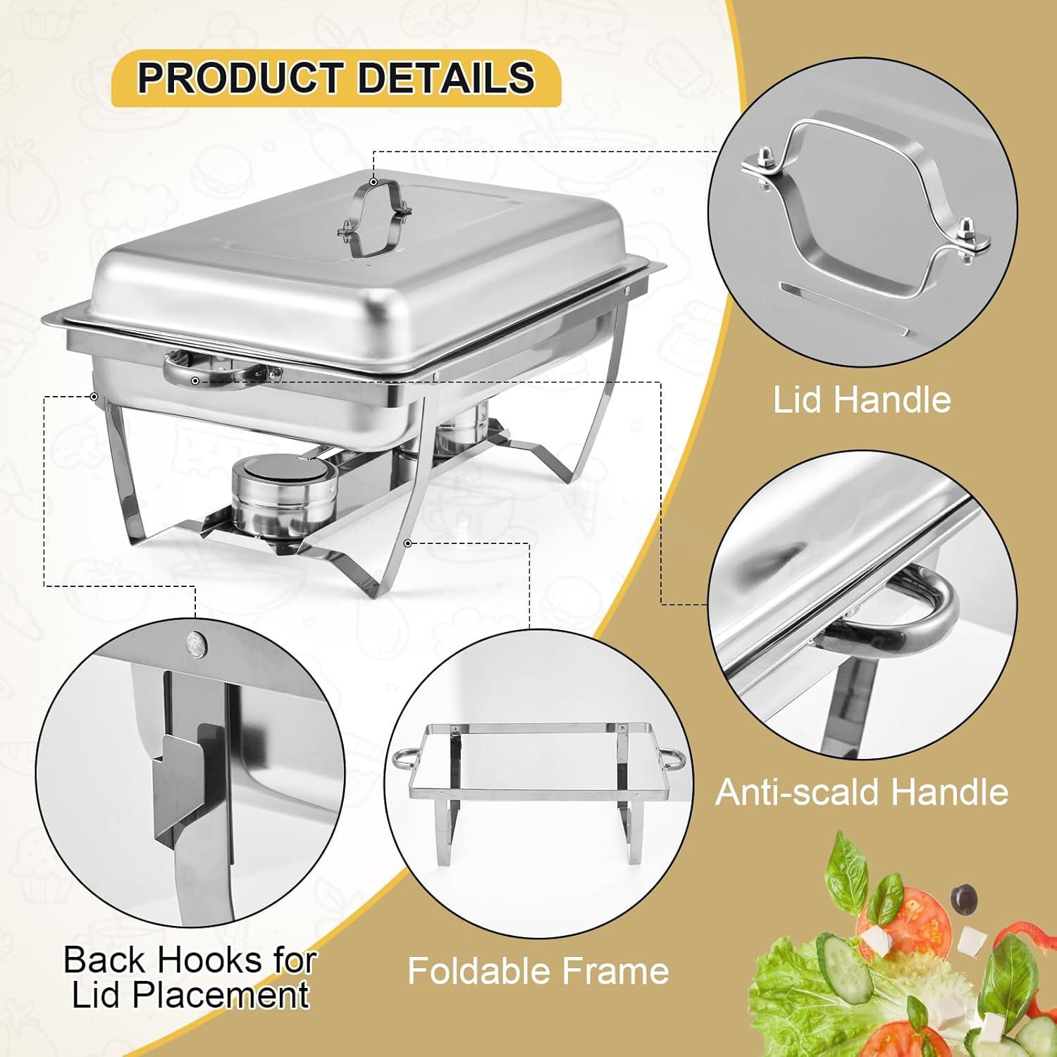 The Party Aisle™ Chafing Dishes For Buffet 4 Pack, 8 Qt Stainless Steel Chafers And Buffet Warmers Sets With Lid, Rectangle Serving Food Warmer Catering Supplies Buffet Display For Parties