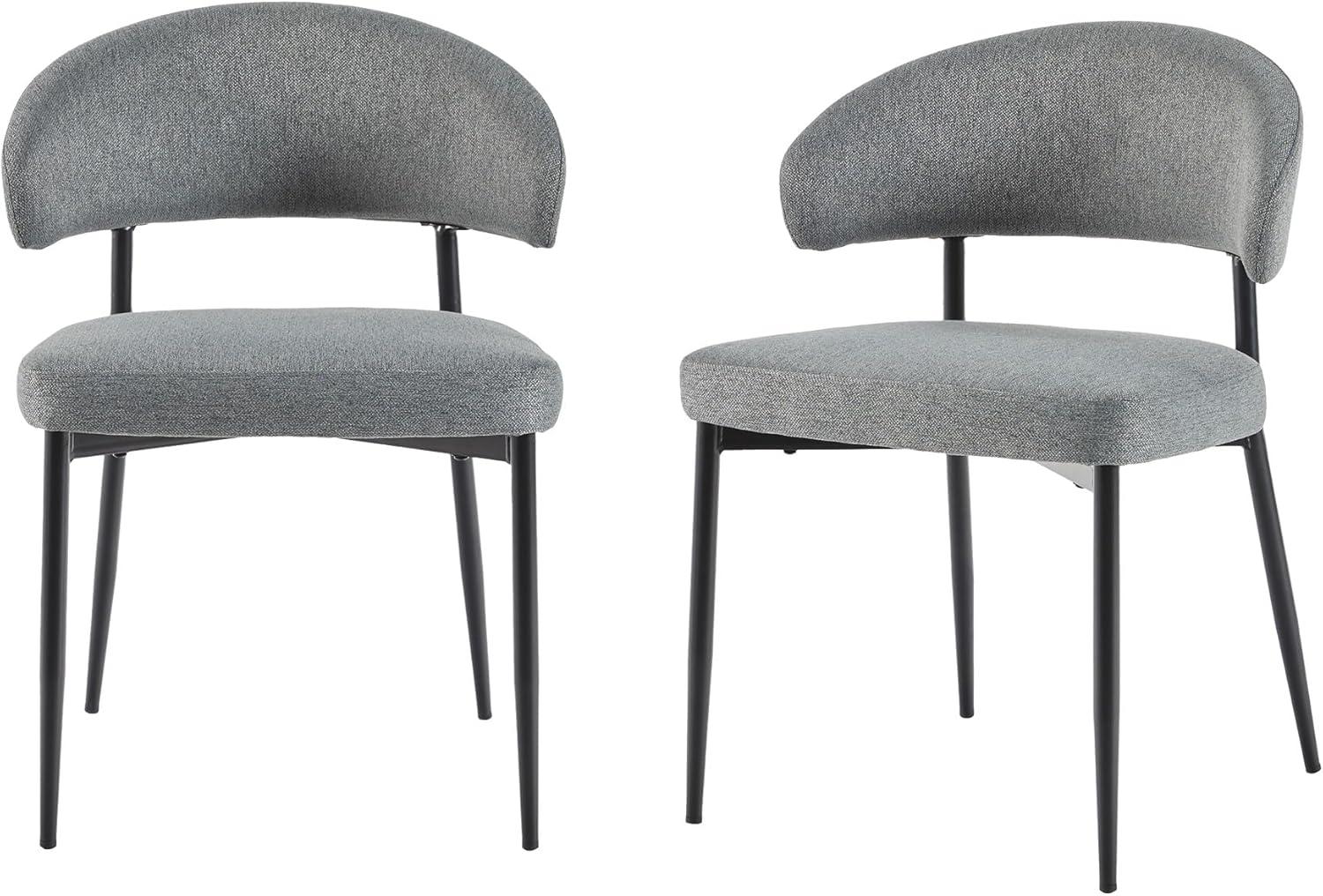 Walker Edison Modern Curved Back Upholstered Dining Chair, Set of 2, Charcoal