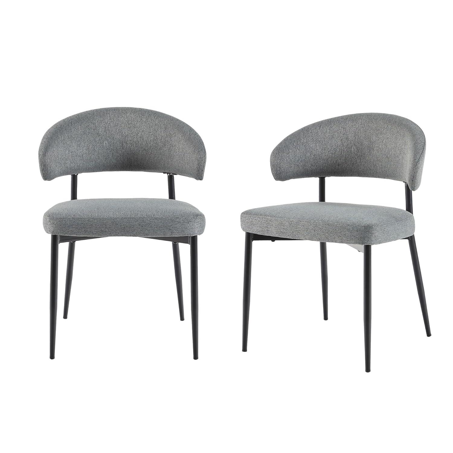 Walker Edison Modern Curved Back Upholstered Dining Chair, Set of 2, Charcoal