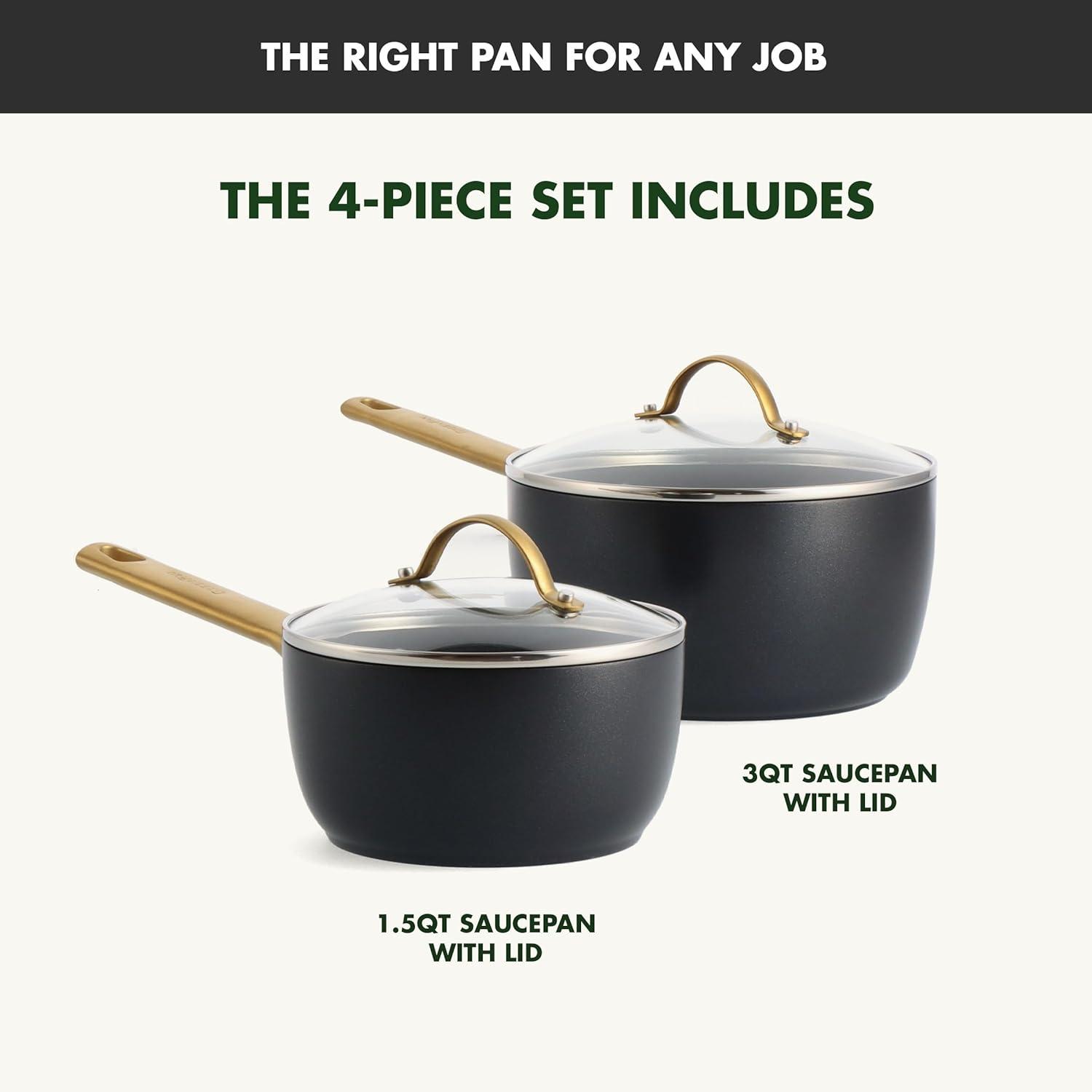 GreenPan GreenPan Reserve Black Healthy Ceramic Nonstick Saucepan Set with Lids, 1.5qt and 3qt