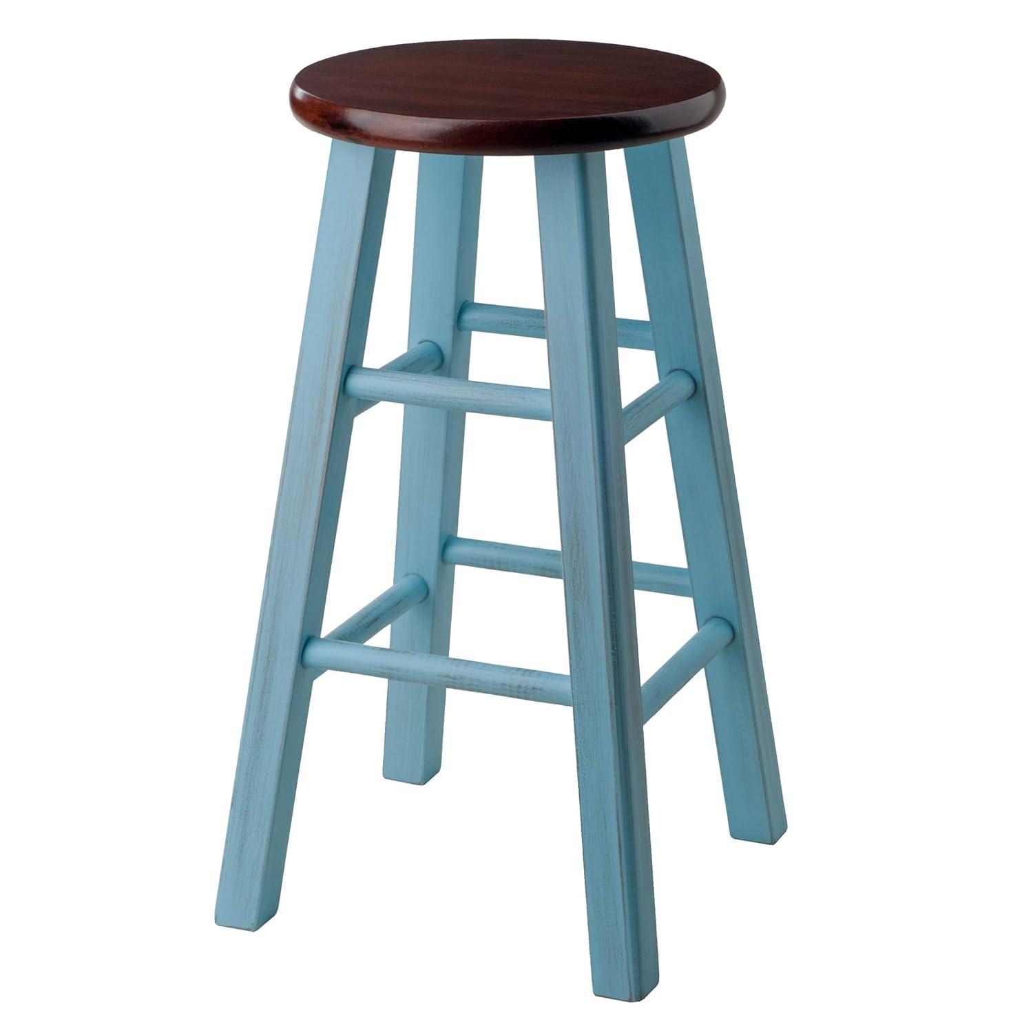 24" Ivy Counter Height Barstool Light Blue/Brown - Winsome: Farmhouse Style, Round Seat, Wood Frame