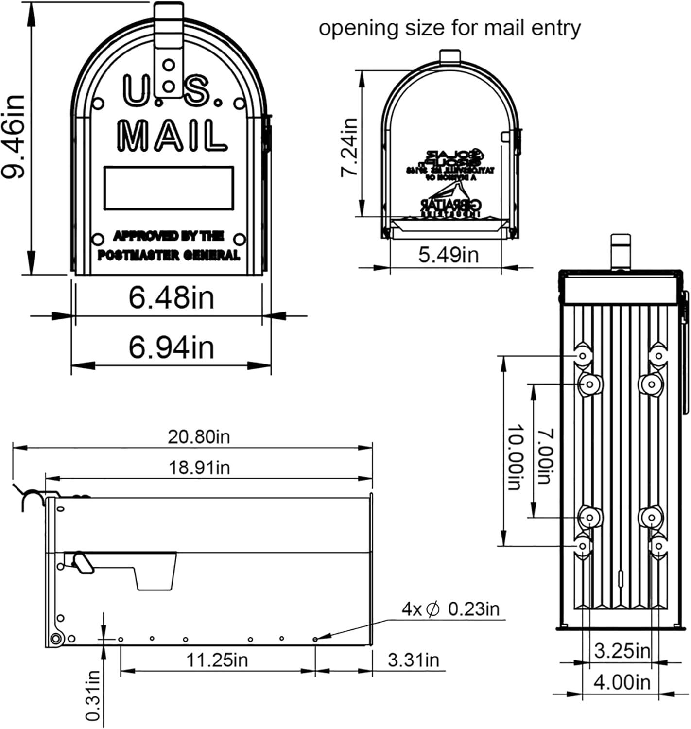 Medium White Aluminum Post Mount Mailbox