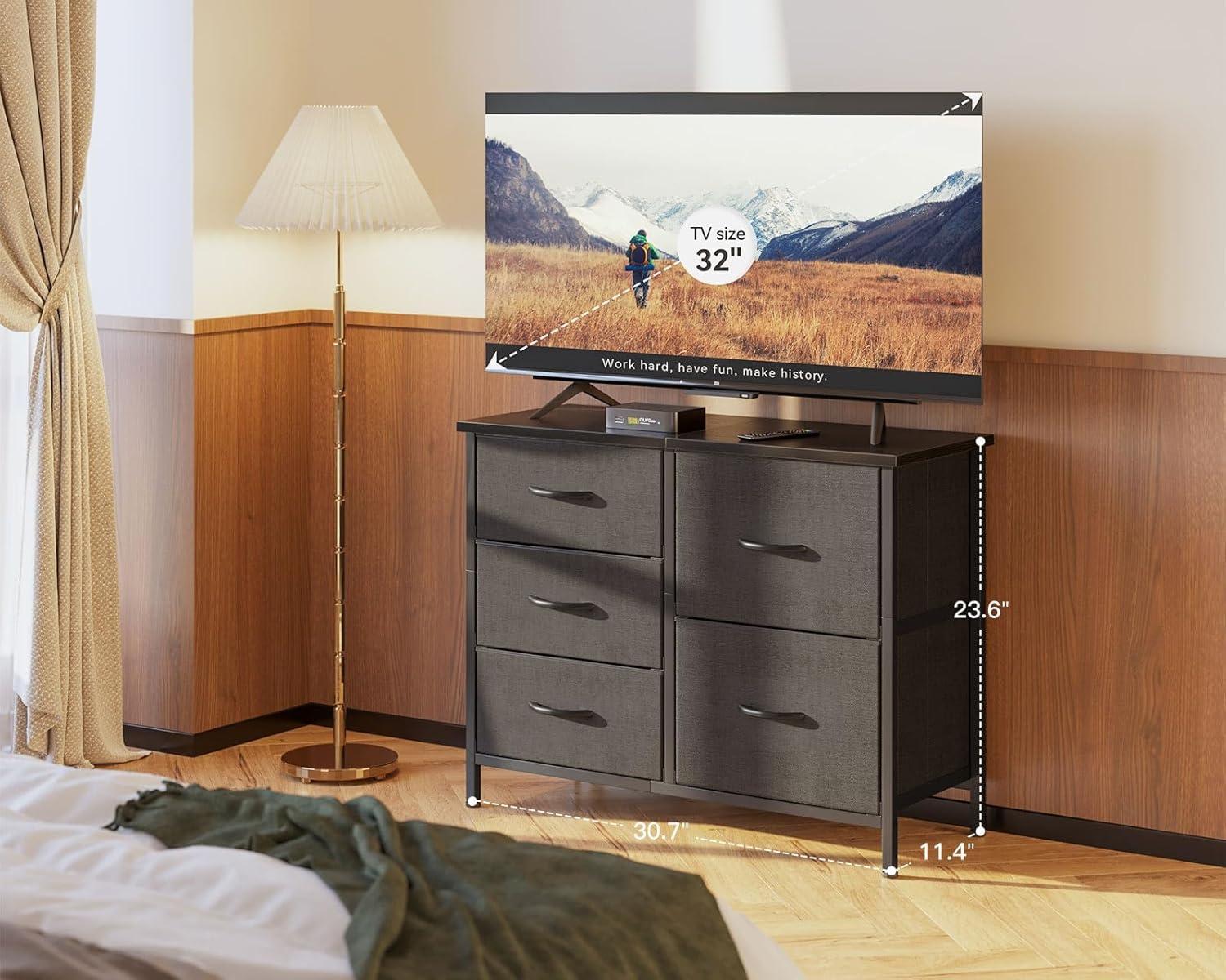 Black Polished Fabric Dresser with Extra Deep Drawer