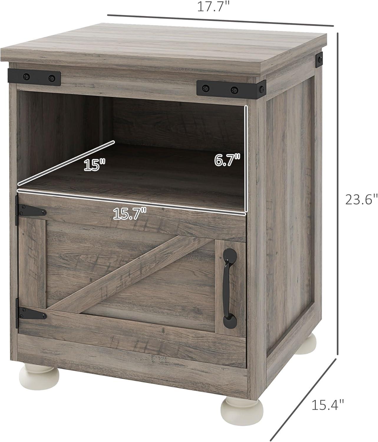 HOMCOM Small Side Table, Farmhouse End Table with Open Shelf and Cupboard, Modern Sofa Table with Wood Legs for Living Room, Gray