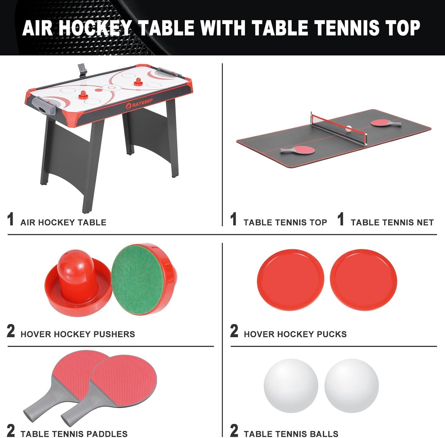 RayChee 48'' Black and Red MDF 2-in-1 Air Hockey and Table Tennis Game Table