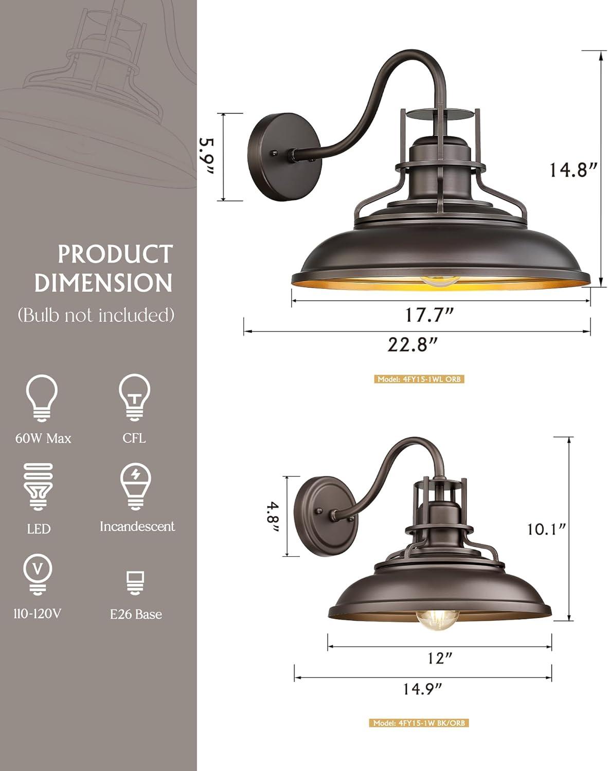 2 Lights Indoor Outdoor Gooseneck Barn Lights