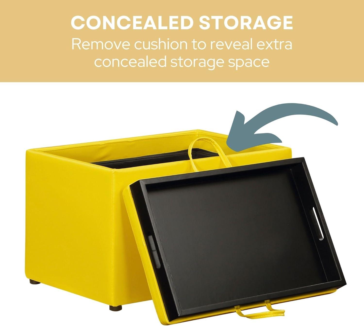 Convenience Concepts Designs4Comfort Accent Storage Ottoman with Reversible Tray, Yellow Faux Leather