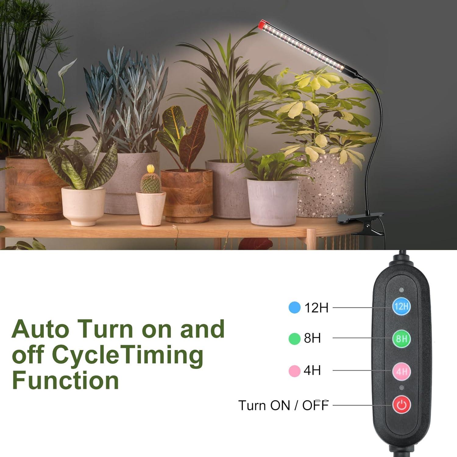 Adjustable LED Clip-On Grow Light with Timer for Indoor Plants