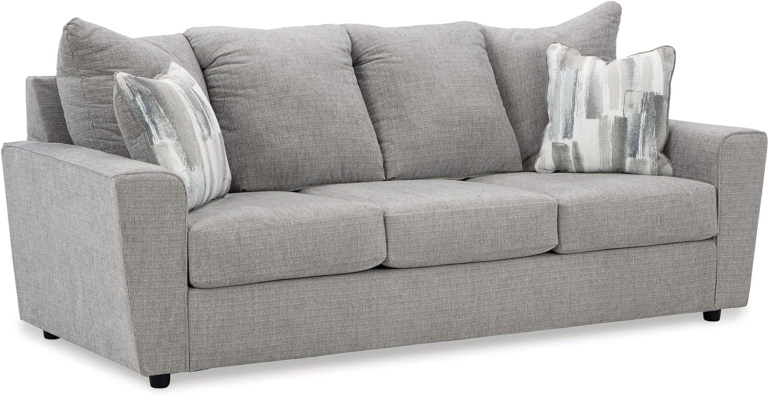 Gray Fabric Stationary Sofa with Flared Arms and Accent Pillows