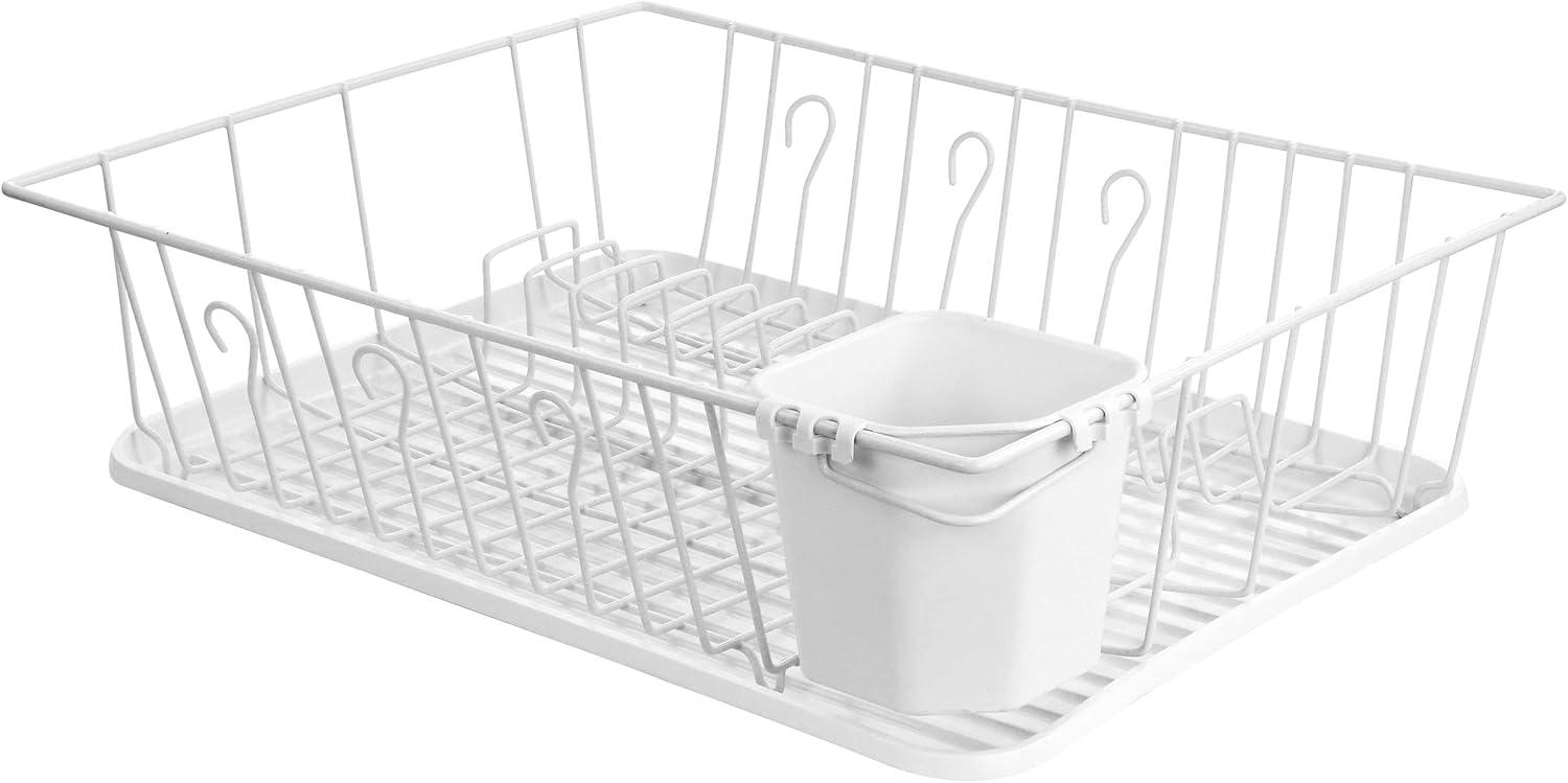 Mega Chef  White Iron Wire 17.5-inch Single-level Dish Rack with 14 Plate Positioners and a Detachable Utensil Holder