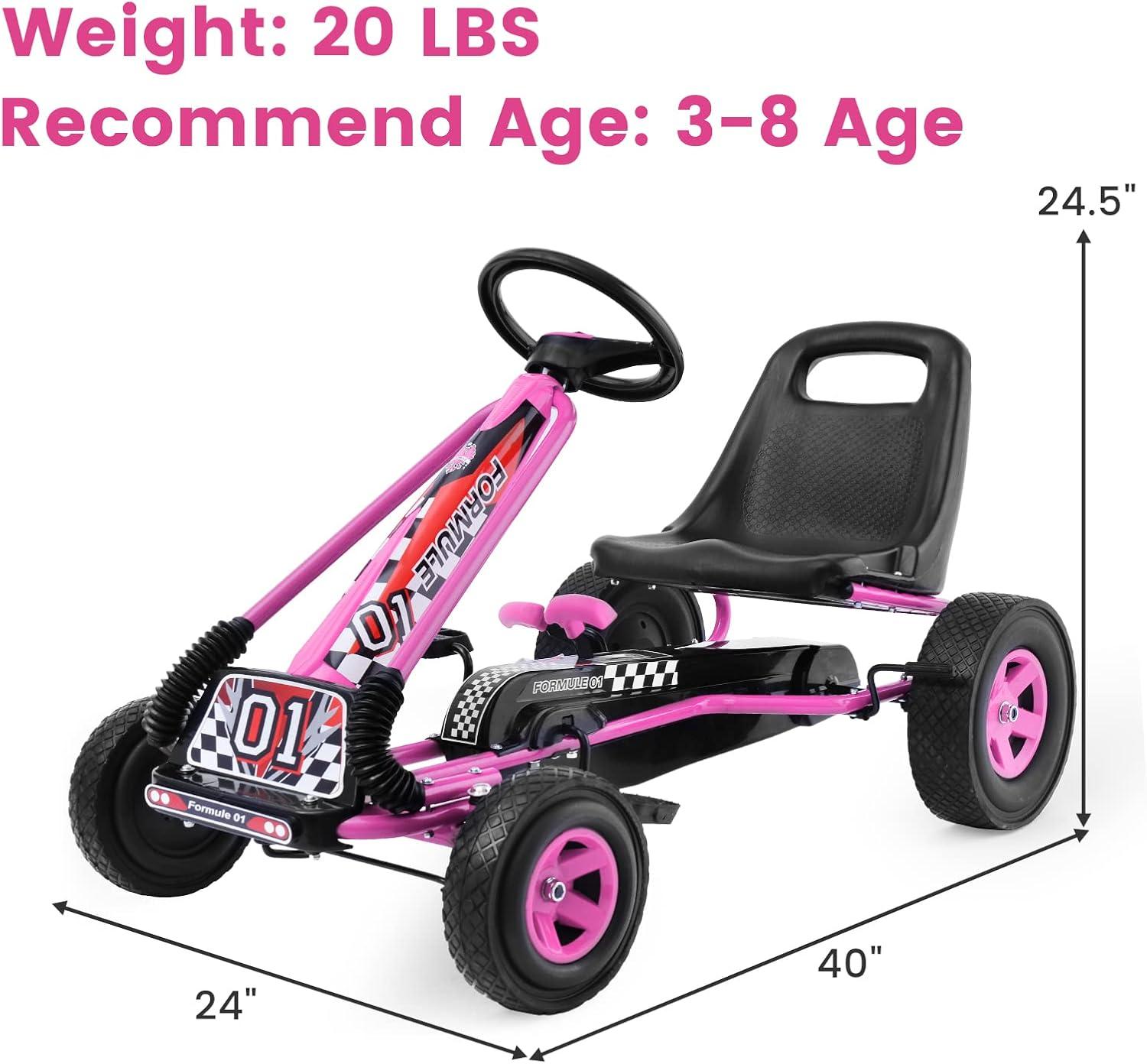 Pink and Black Adjustable Pedal Powered Kids Go Kart