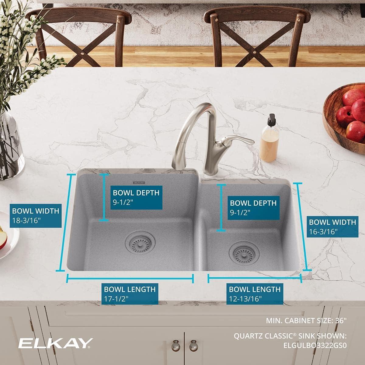 Elkay Quartz Classic 33" L x 21" W Double Basin Undermount Kitchen Sink