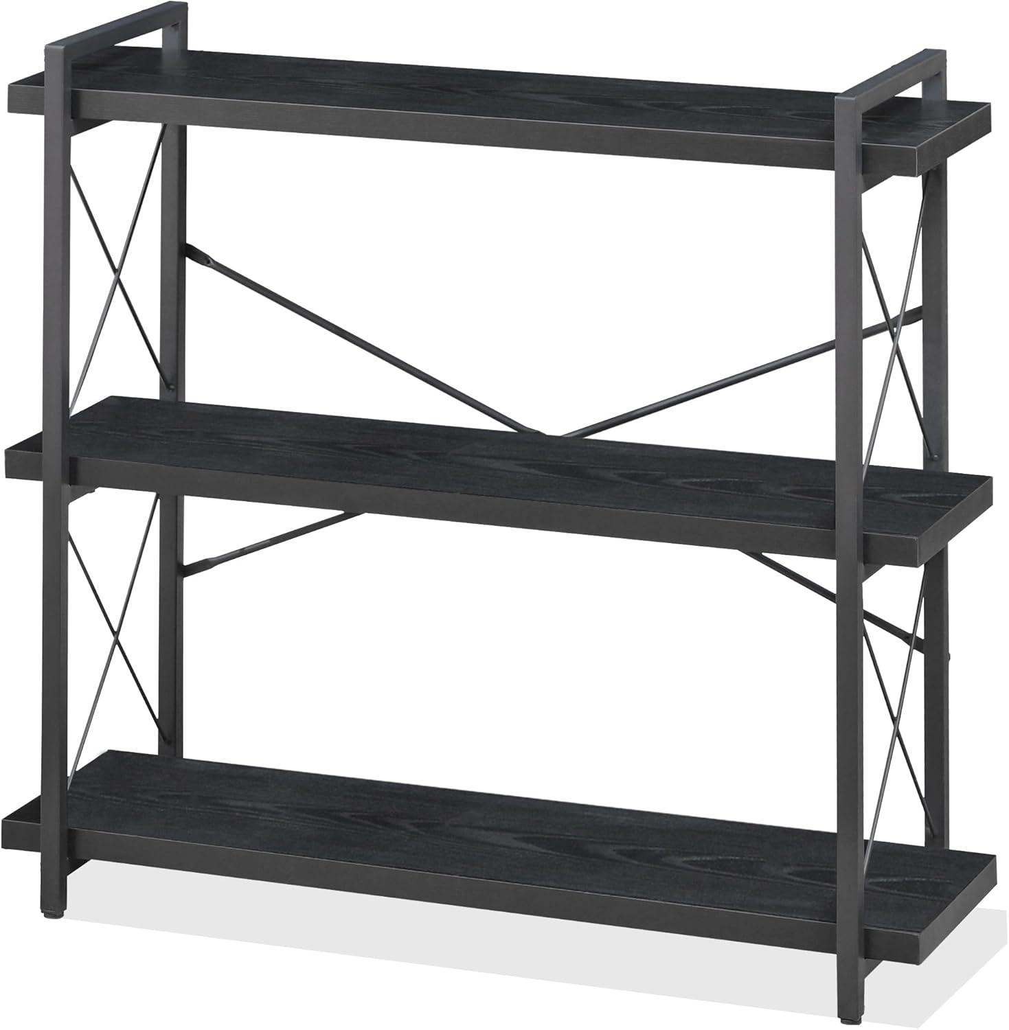 Black 3-Tier Adjustable Industrial Bookcase with Metal Frame