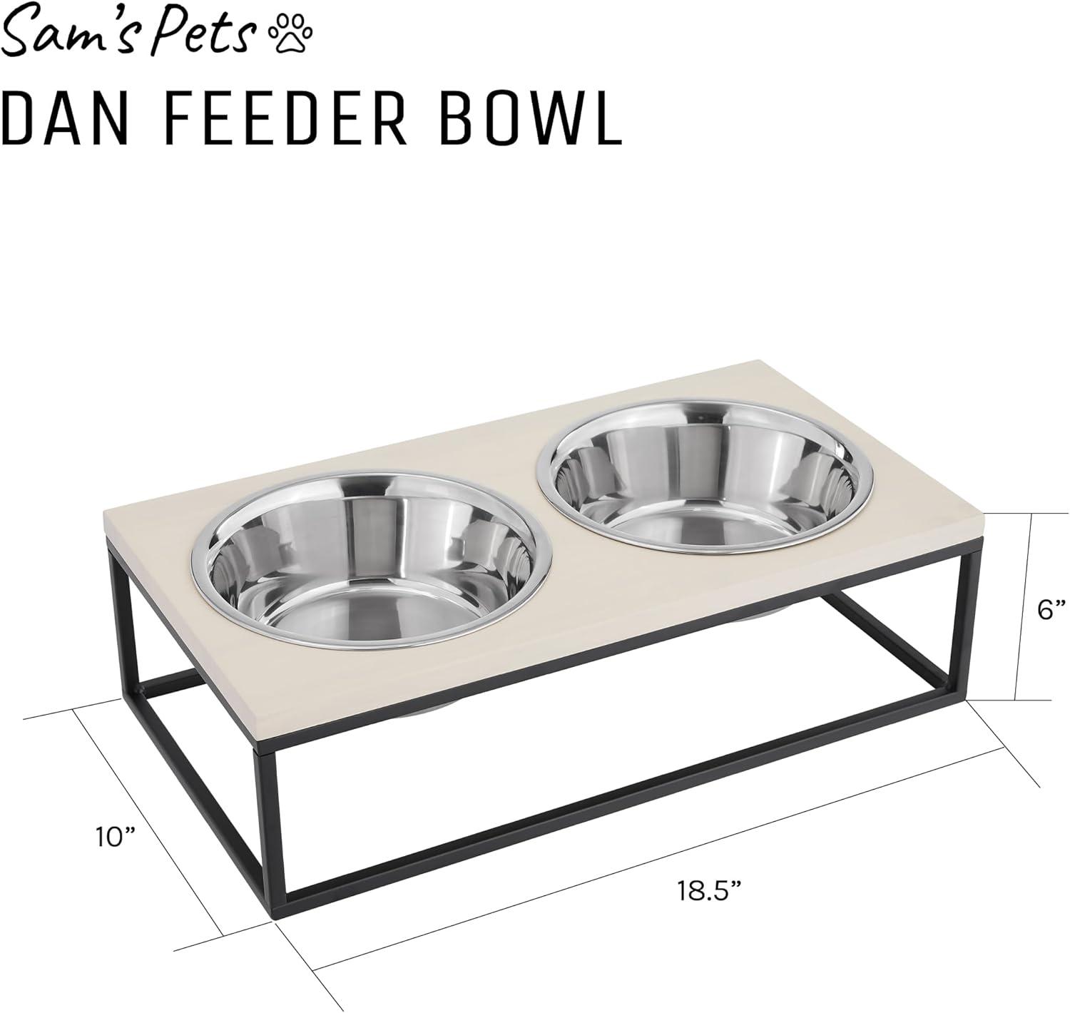 Elevated Dual Stainless Steel Pet Bowls with Wood Frame