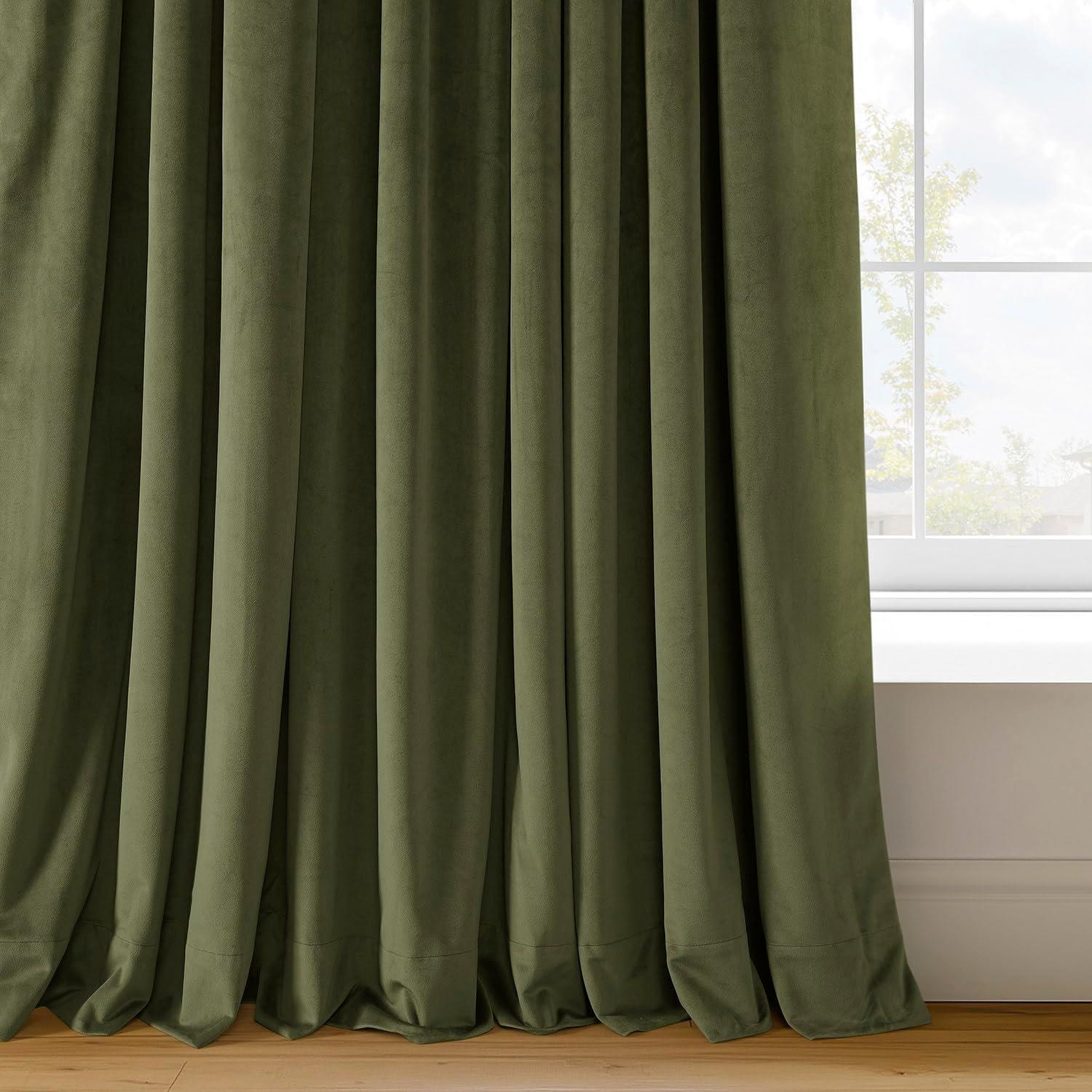 Half Price Drapes Signature Hunter Green Velvet Blackout Curtains For Bedrooms (1 Panel), 50WX 84L