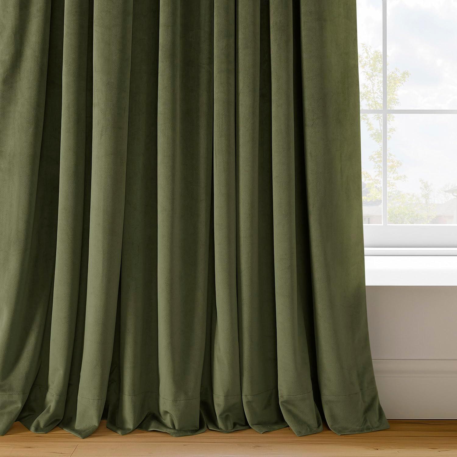 Half Price Drapes Signature Hunter Green Velvet Blackout Curtains For Bedrooms (1 Panel), 50WX 84L