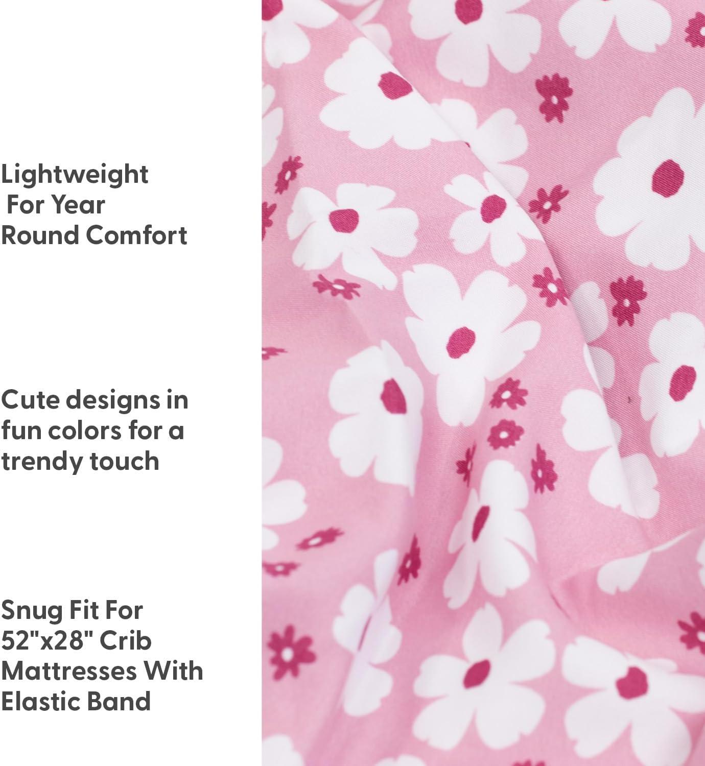 The Peanutshell Fitted Crib Sheet Set for Baby Girls, Daisy, 4 Pack | Pink, Mauve