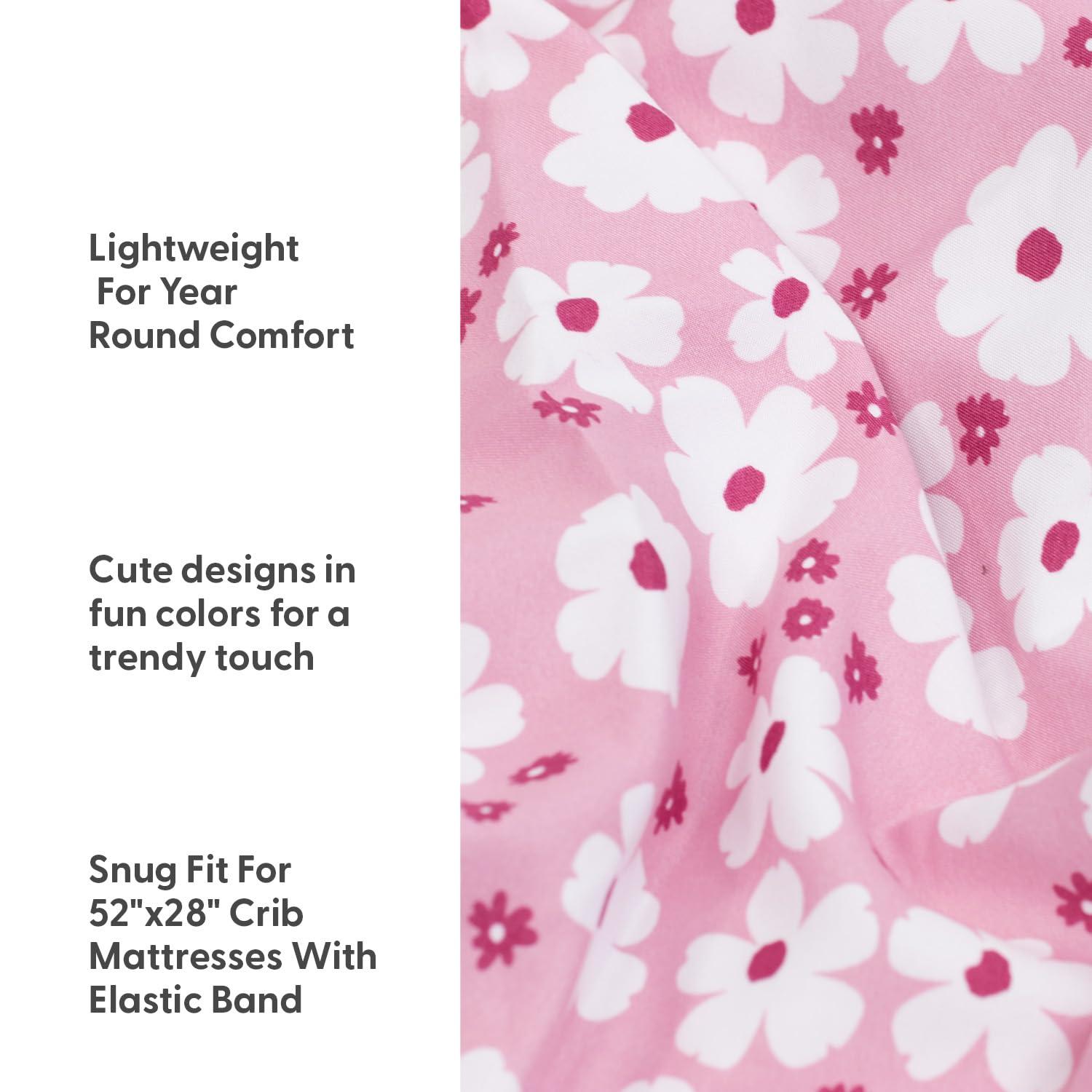 The Peanutshell Fitted Crib Sheet Set for Baby Girls, Daisy, 4 Pack | Pink, Mauve