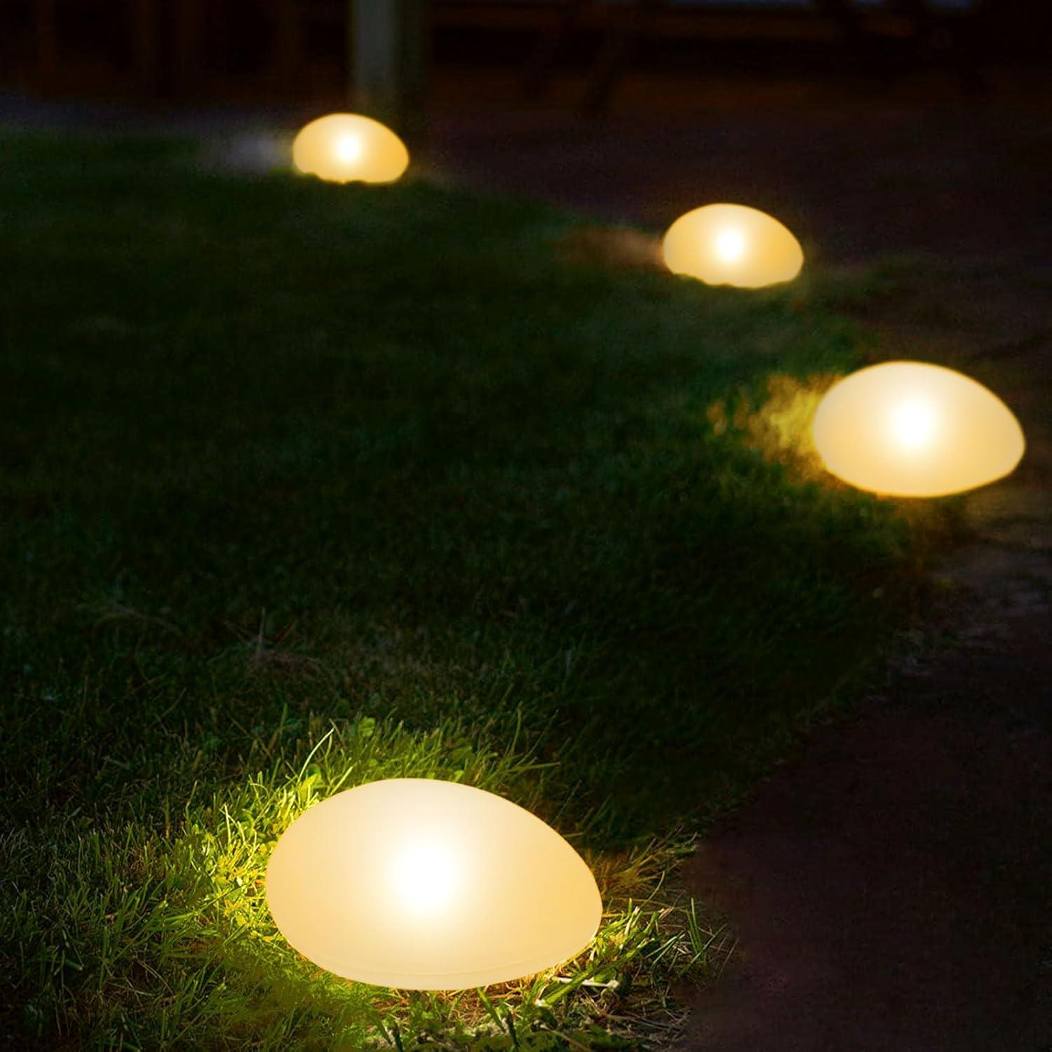 Set of 4 Solar Lights Outdoor Waterproof Solar Pebble Rock Garden Lights Decorative with Warm White LED