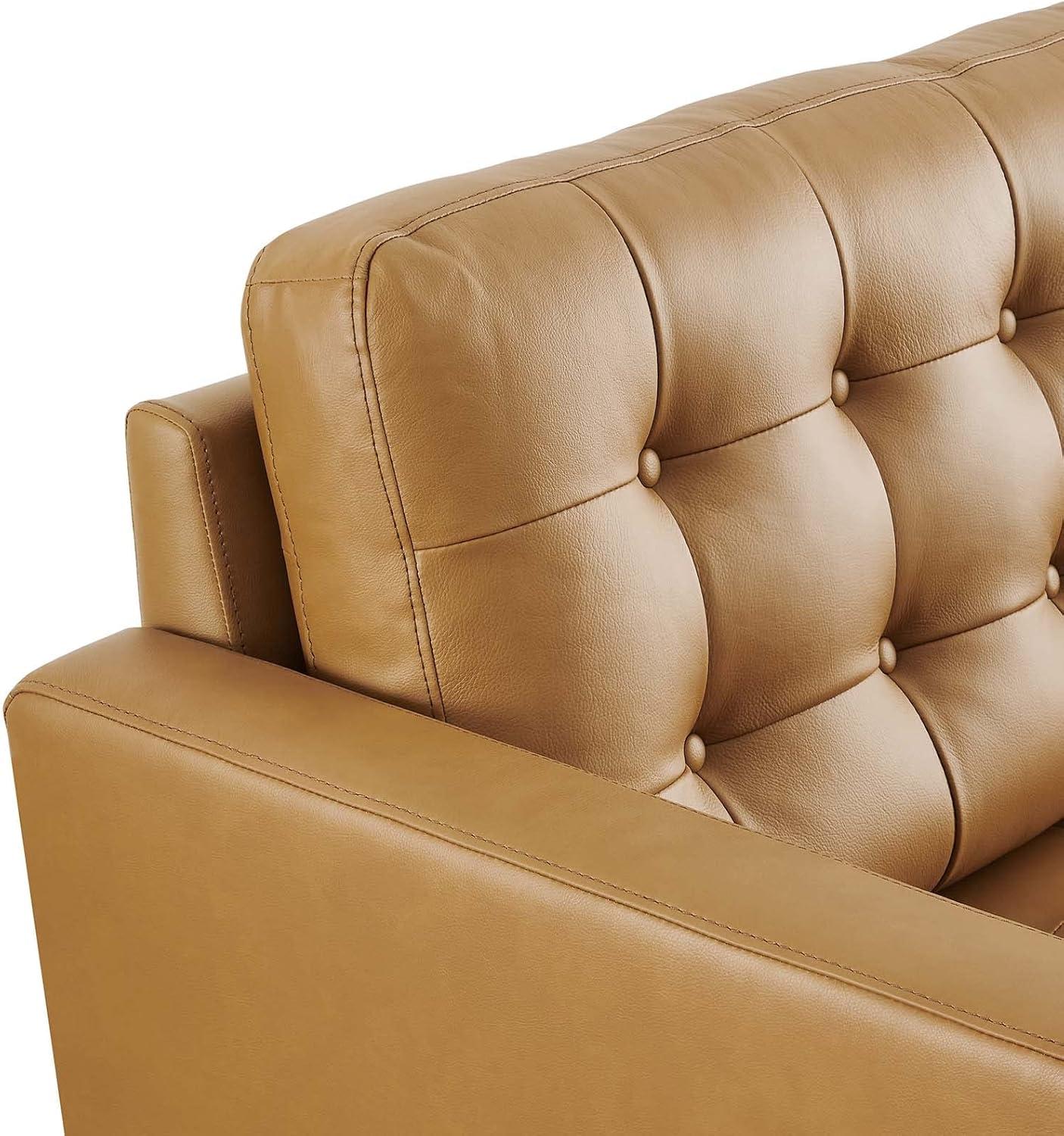 Modway Exalt Modern Style Tufted Vegan Leather Loveseat in Tan