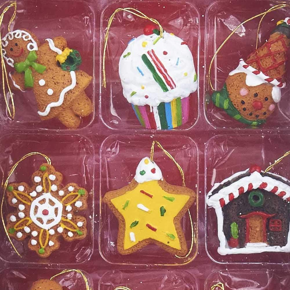 Kurt Adler Holiday Resin Miniature Gingerbread Ornaments 12 Piece Box Set