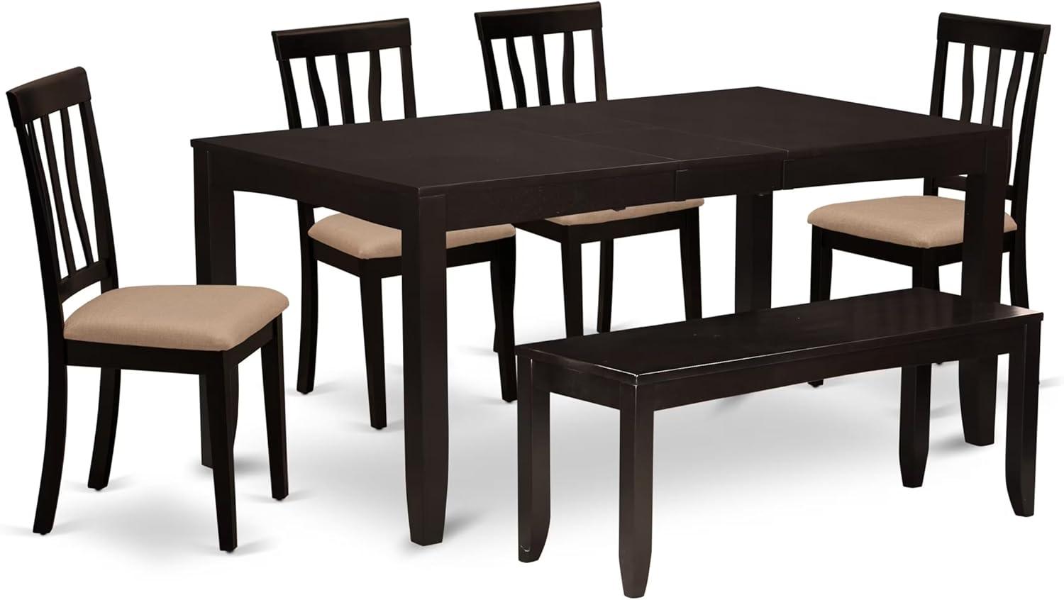 6 Piece Dining Set With Bench-Dining Table With Leaf and 4 Dining Chairs Bench