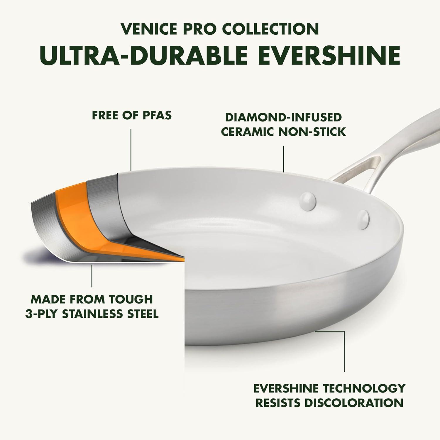 GreenPan Venice Pro Tri-Ply Stainless Steel Healthy Ceramic Nonstick 5qt Saute Pan with Lid