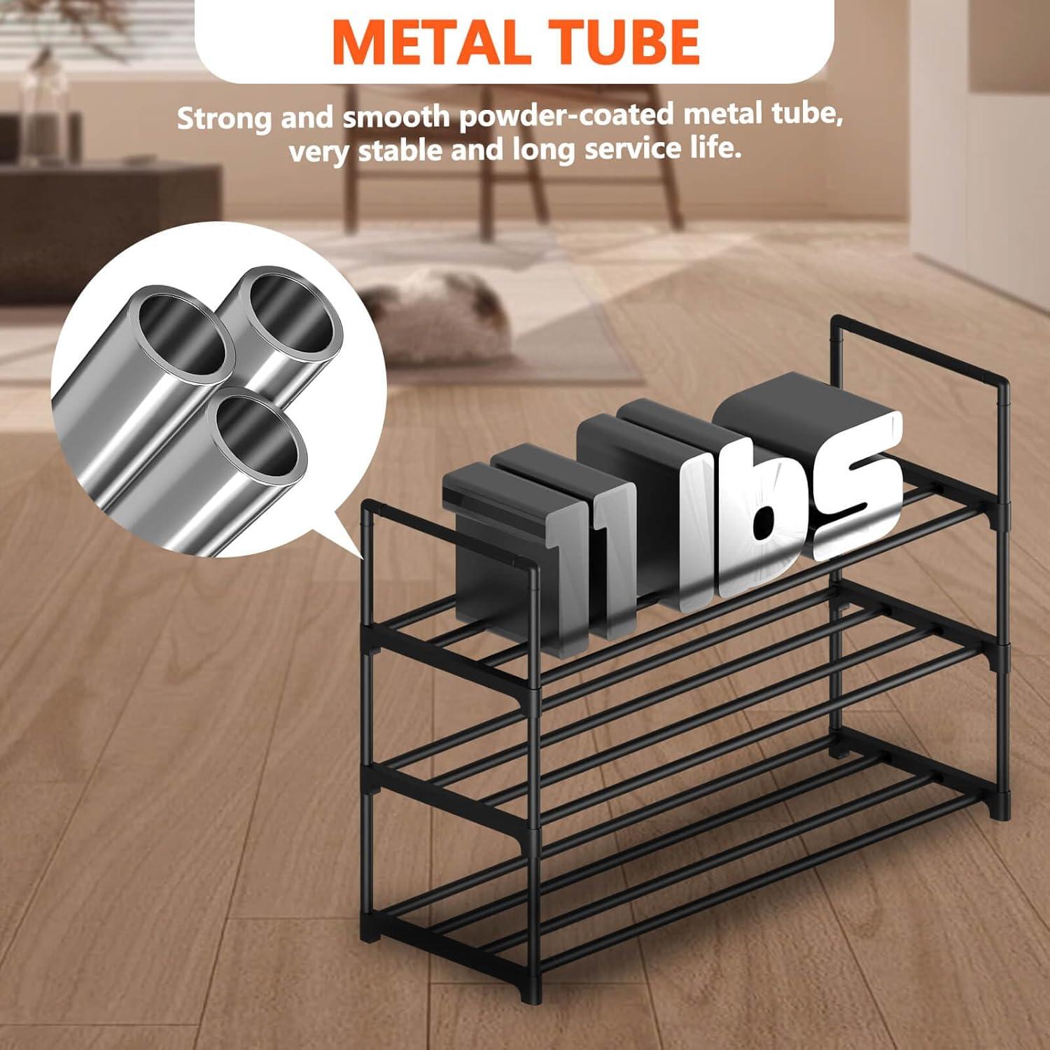 YASONIC Shoe Rack Storage Organizer, 3-Tier Black Shoe Shelf, 24 Pairs, Iron Poles & Plastic Connectors