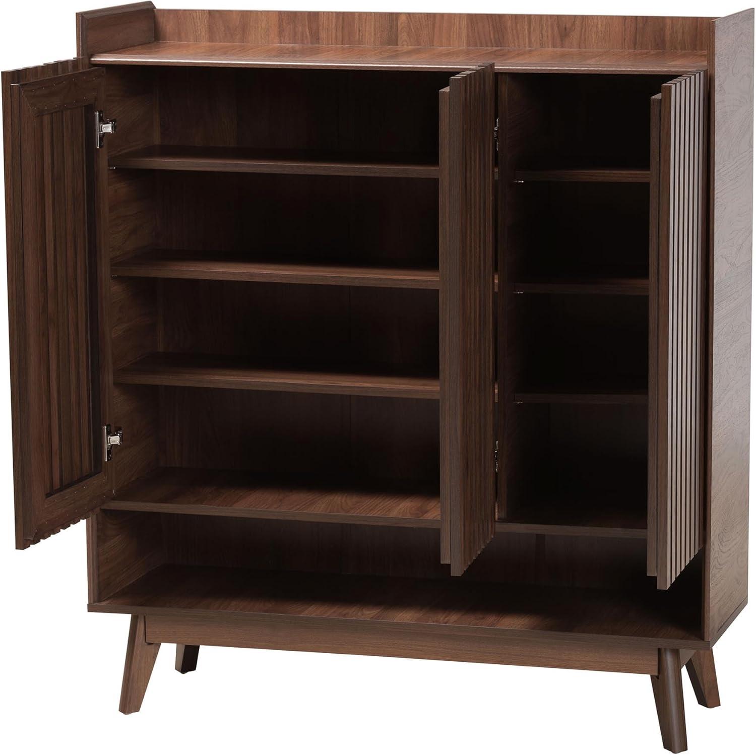 Baxton Studio Delaire Mid-Century Modern Walnut Brown Finished Wood Shoe Cabinet