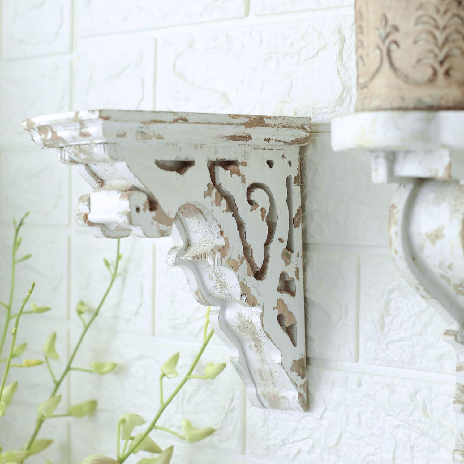 Ophelia & Co. Vintage Shabby Wood Corbels Brackets for Shelf Farmhouse Wall Decor (Set of 2)