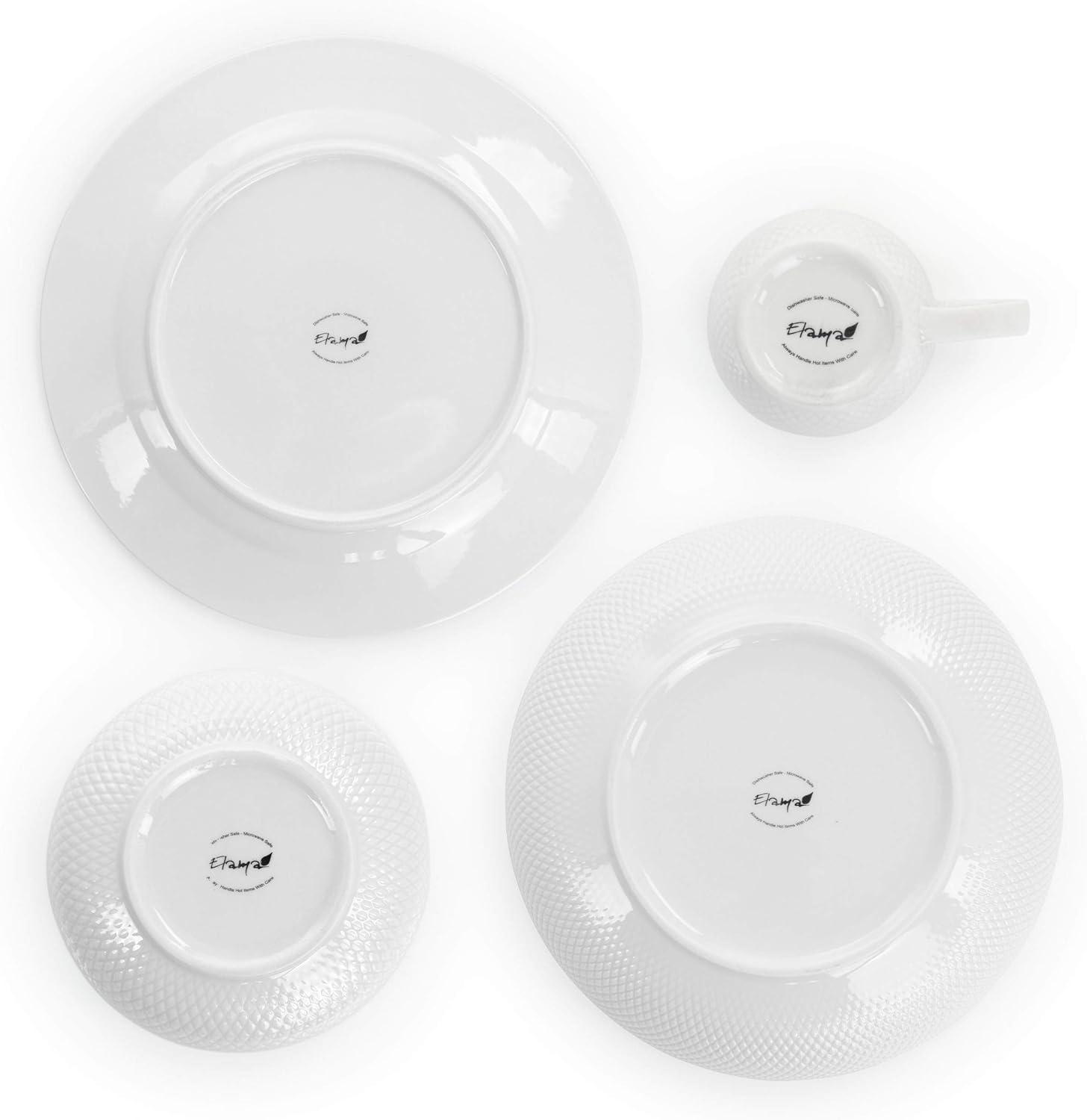 18pc Porcelain Maisy Round Dinnerware Set White - Elama: Dishware Set, Service for 4, Microwave & Dishwasher Safe