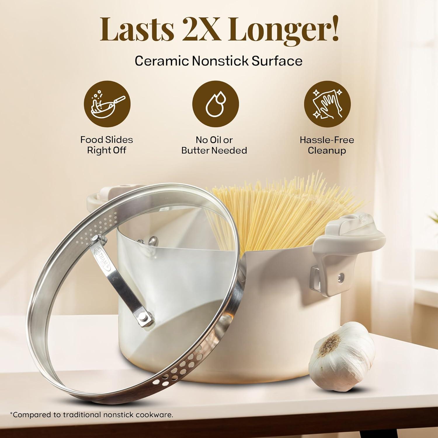Gotham Steel Gotham Steel Stock Multipurpose Pasta Pot with Strainer Lid & Twist and Lock Handles