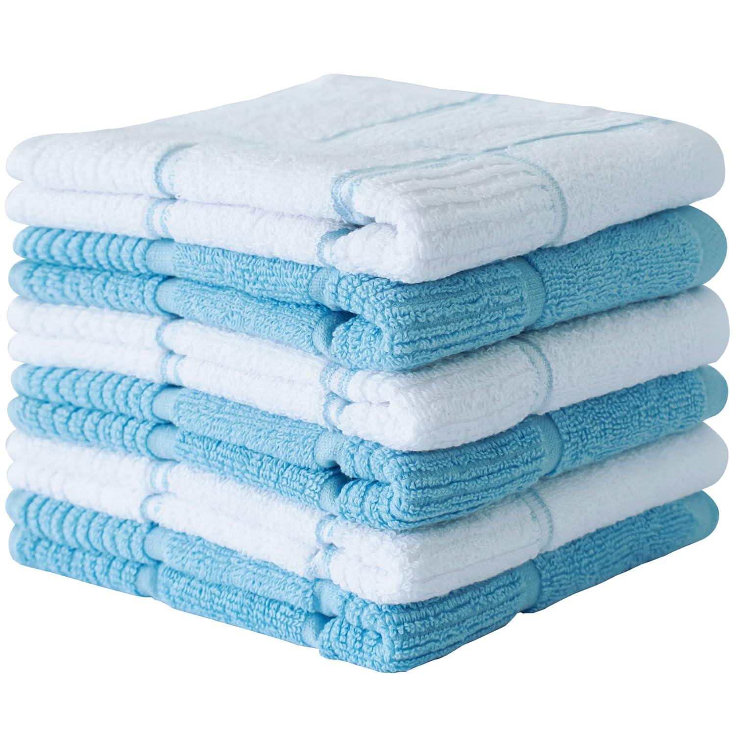 Craftsworth 100% Cotton Kitchen Towel, 15x26-Pack of 6, Stripe Aqua Solid