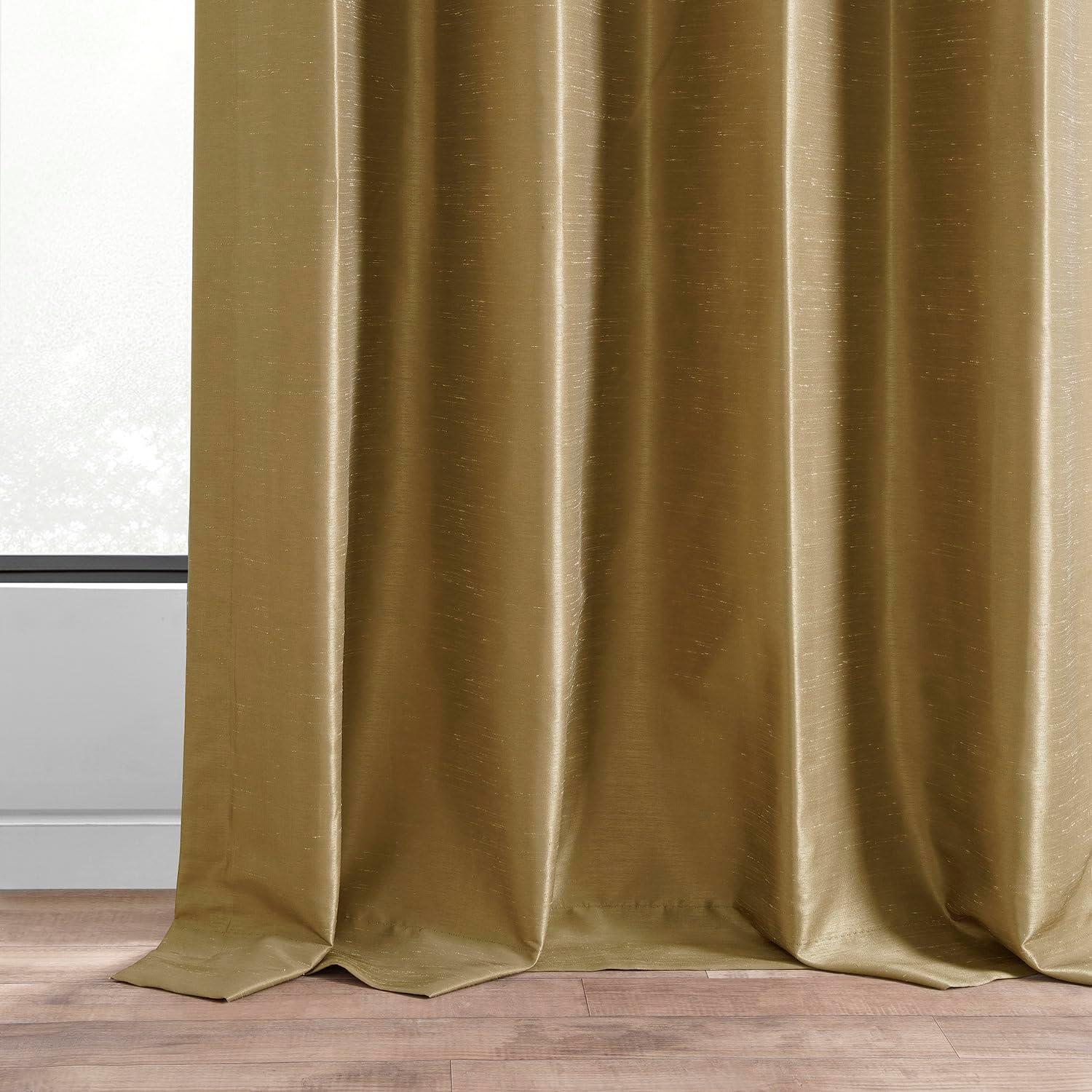 Flax Gold Grommet Blackout Vintage Textured Faux Dupioni Silk Curtain (1 Panel), Flax Gold, 50W X 96L