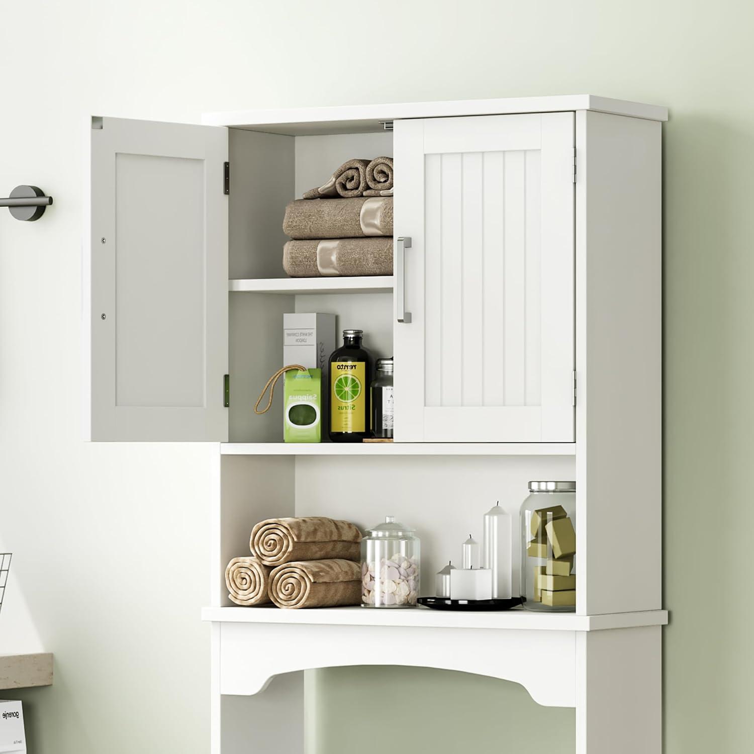 Over The Toilet Storage Cabinet with Double Doors and Anti-Tip Device