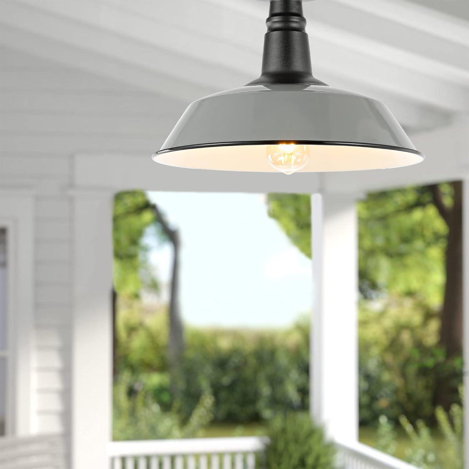 Gray and White Glass Industrial Semi Flush Mount Light