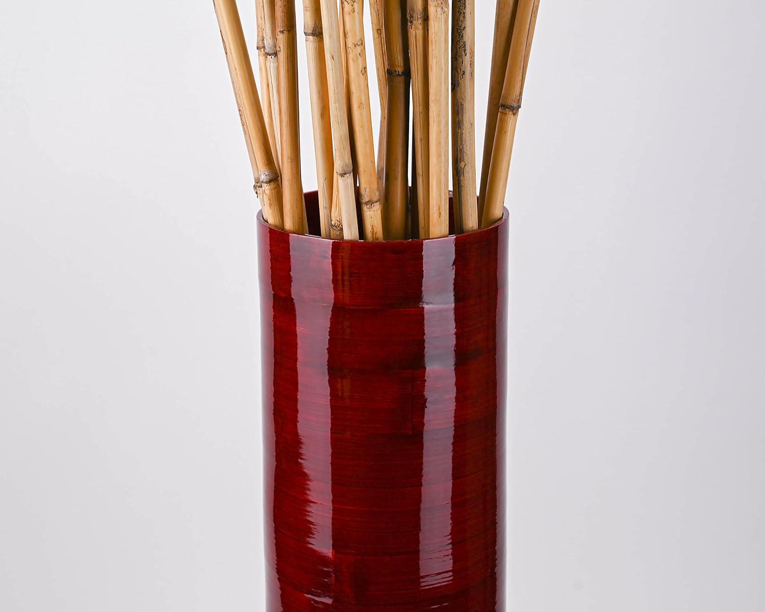 25" Bamboo Cylinder Floor Vase - Mahogany Red