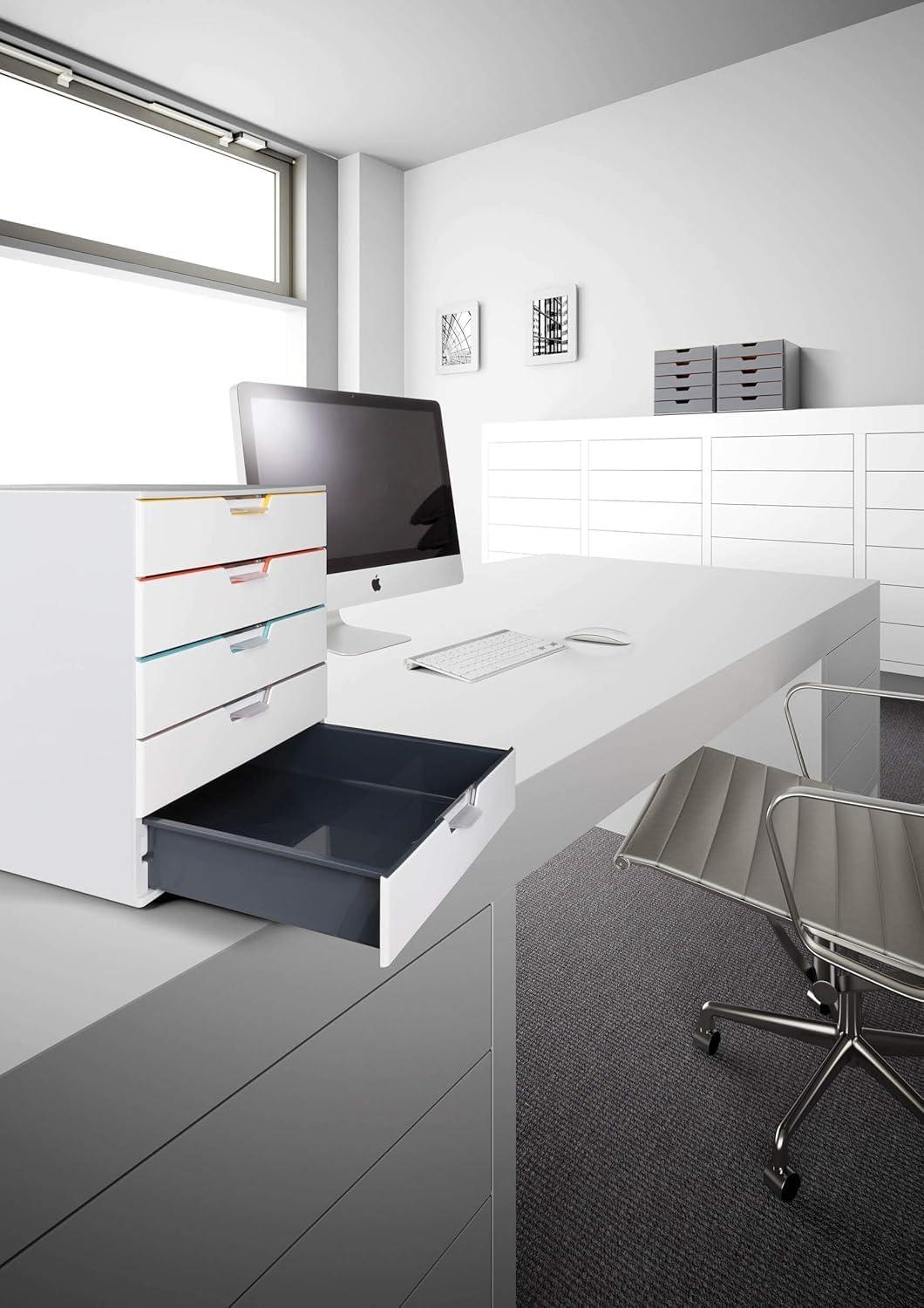 DURABLE Desktop Drawer Organizer (VARICOLOR MIX 5 Compartments with Removable Labels) 11" w x 14" d x 11.375" h, White & Multicolored (762527)