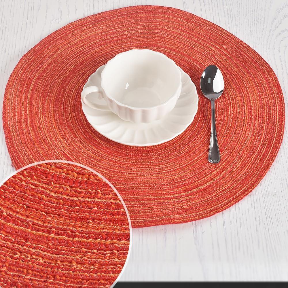 Round Woven Placemats, 4 Pcs, 15" Braided Woven Placemats, Attractive Kitchen Place Mats, Round Placemats as Table Mat (Red)