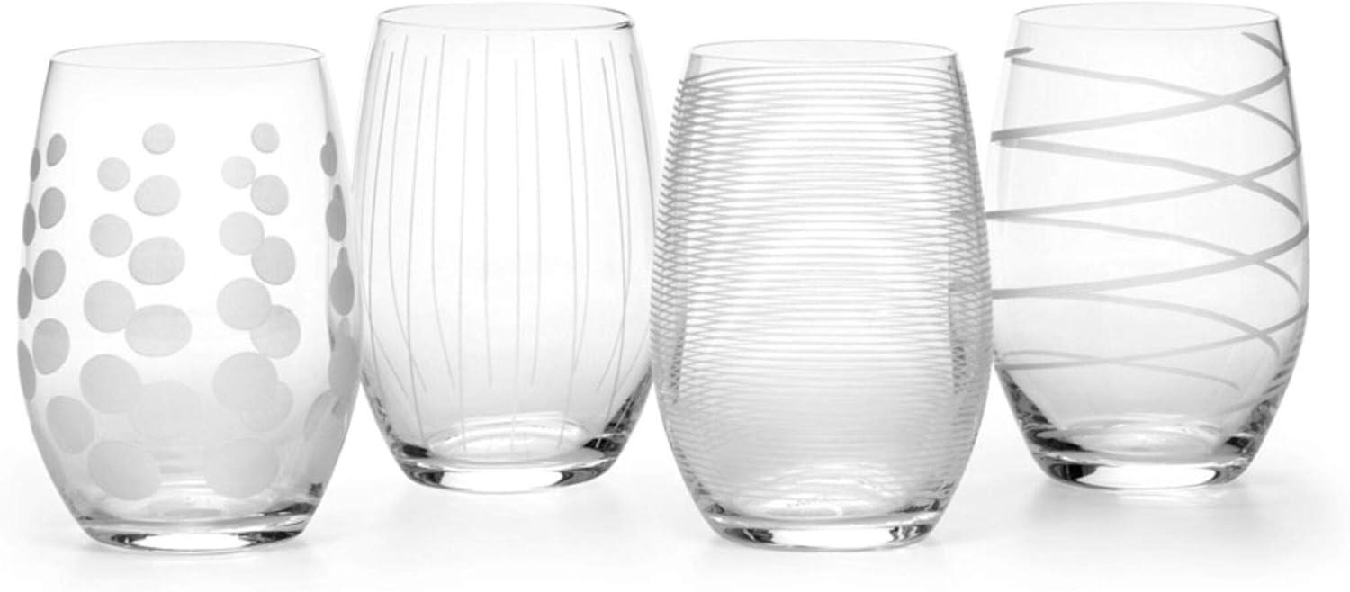 Cheers Clear Etched Stemless Wine Glass Set of 4