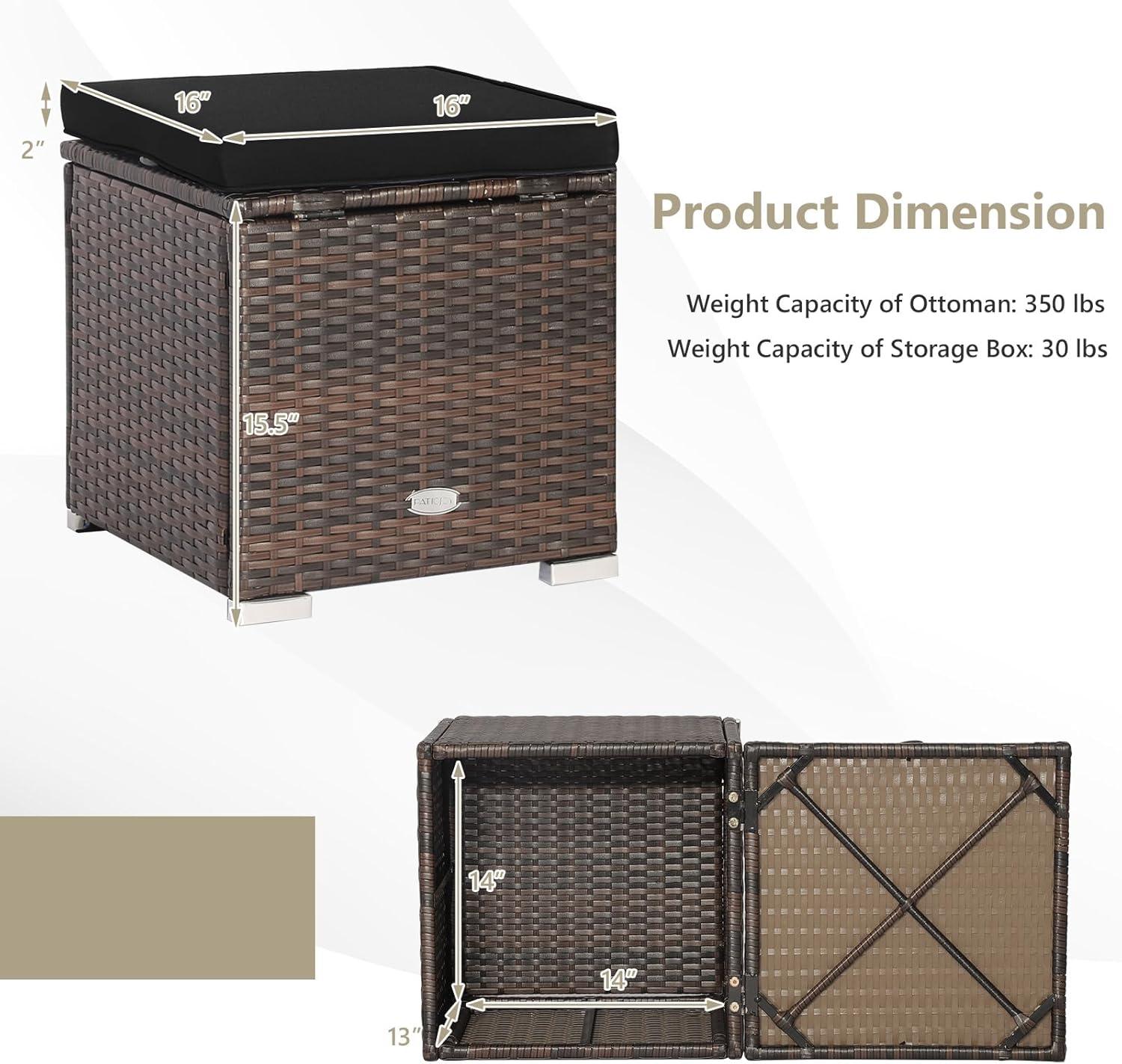 Navy Cushioned PE Rattan Storage Ottomans Set