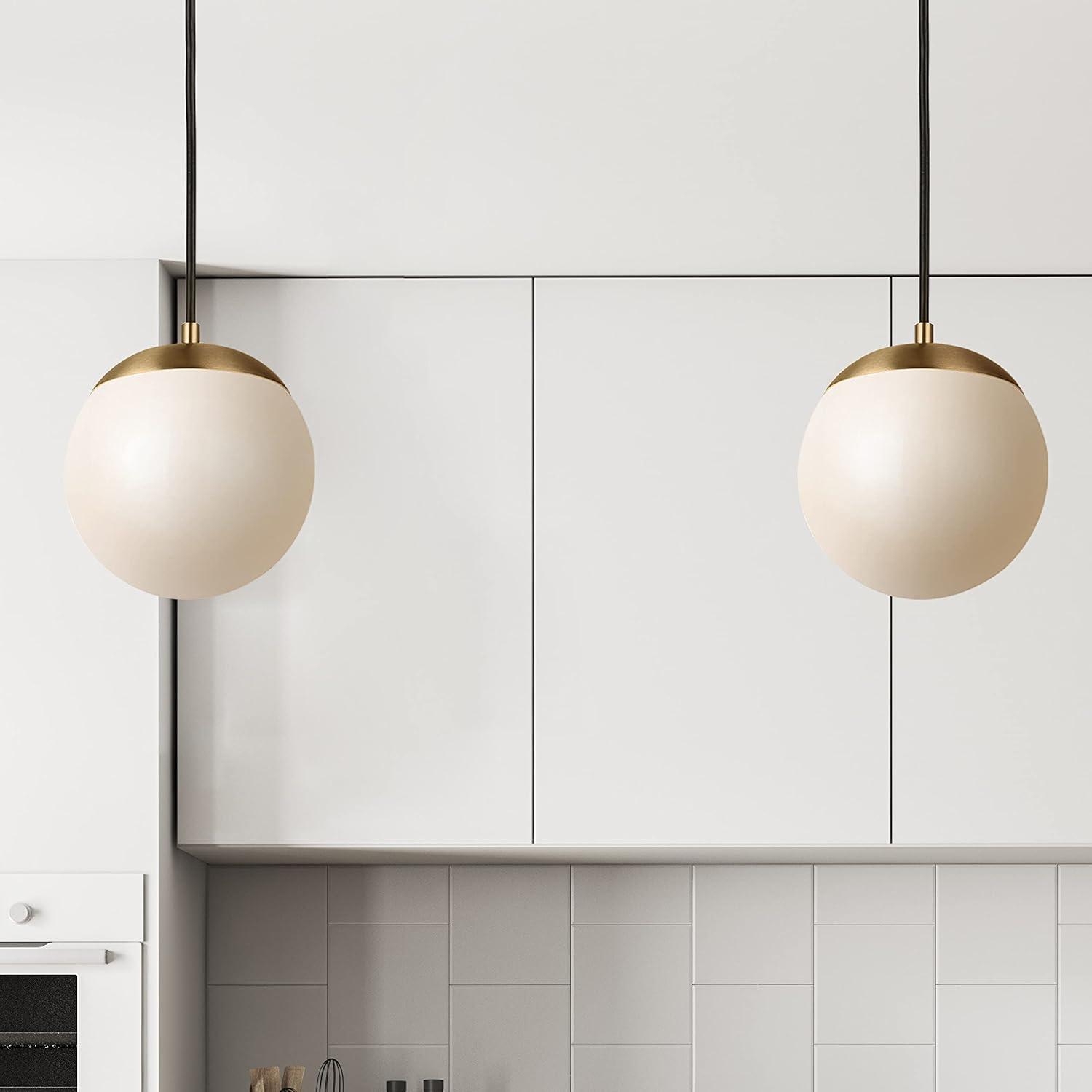 Leo Satin Brass 10" Smooth White Glass Globe Pendant Light