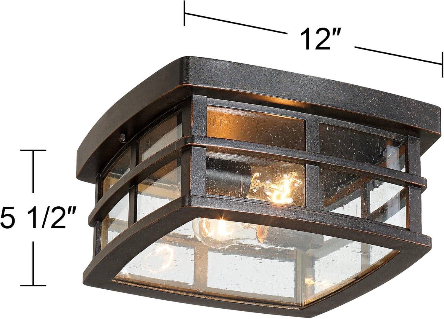 John Timberland Mission Flush Mount Outdoor Ceiling Light Fixture Oil Rubbed Bronze 12" Clear Seedy Glass for Exterior House Porch Patio Deck