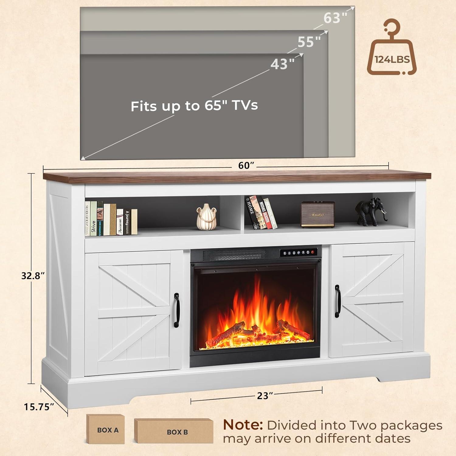 R.W.FLAME 60''W Media Console TV Stand For TVs With Electric Fireplace & Adjustable Led Flame