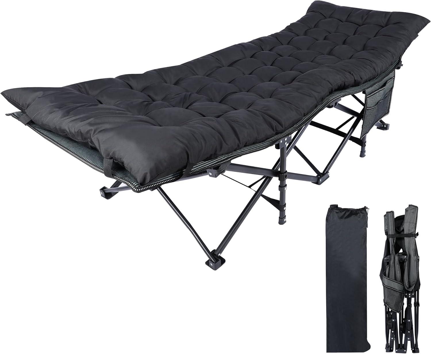 Folding Camping Cot for Adults, Lightweight Portable Outdoor Bed with Mattress &Portable Bag, Sleeping Cot for Camping, Office, Home Nap, Outdoor Travel, Black