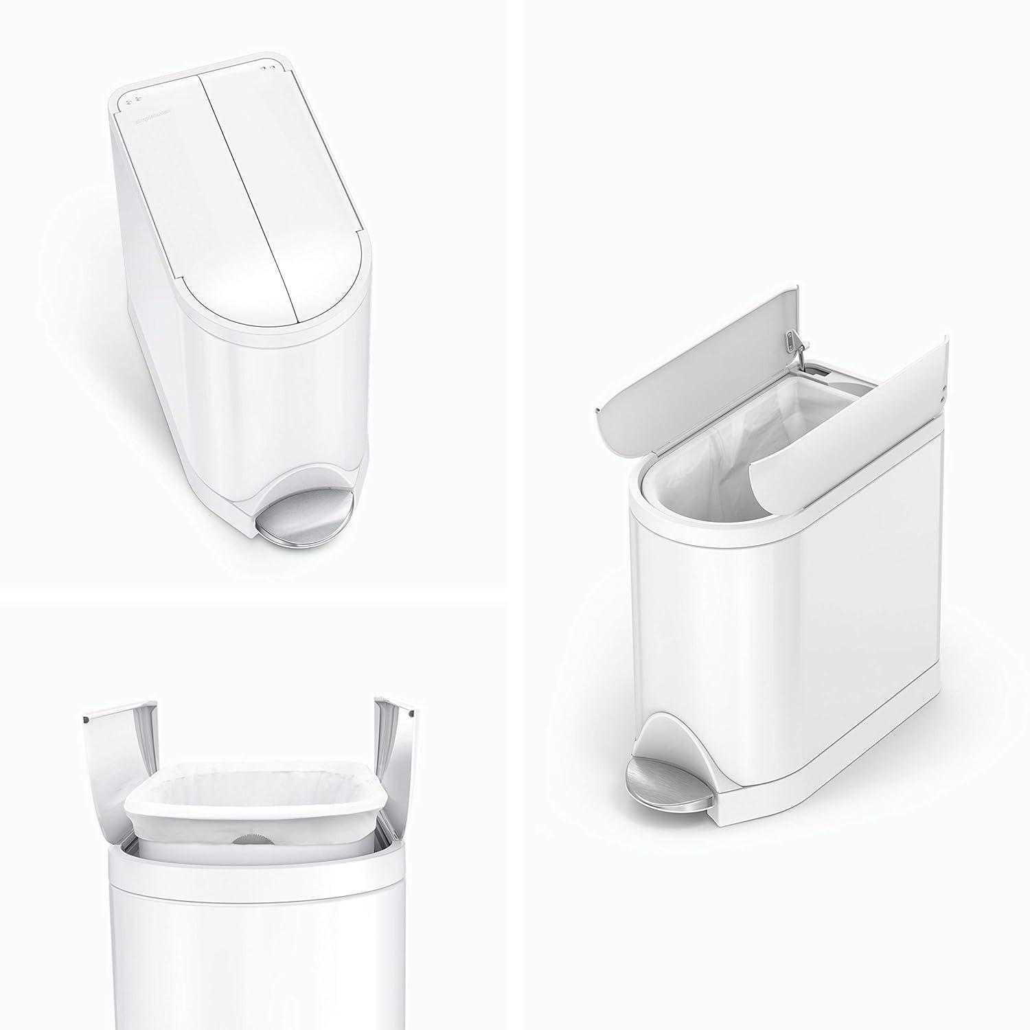 Simplehuman 10 Liter Butterfly Lid Bathroom Trash Can, White Steel