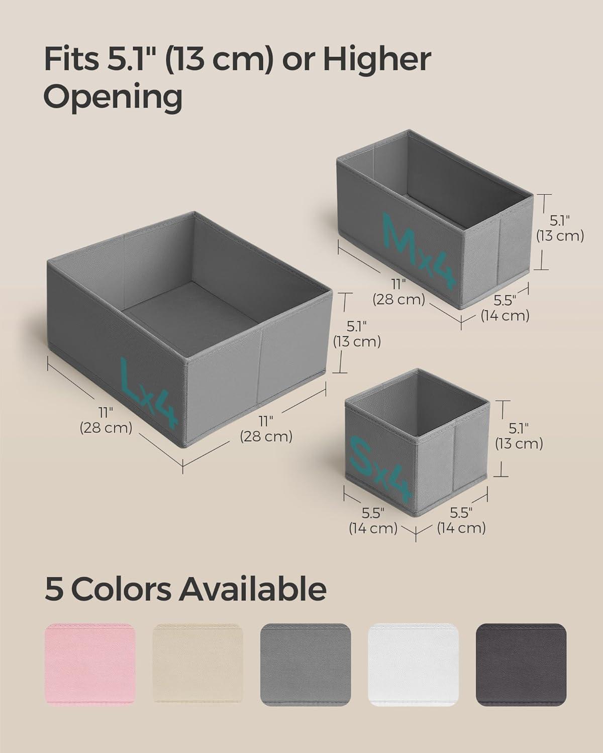 SONGMICS Drawer Organizer, Dresser Drawer Organizers, Set of 12, Foldable Fabric Storage Bins for Socks, Underwear, Bras, Ties, Scarves, Dove Gray URDZ006G02