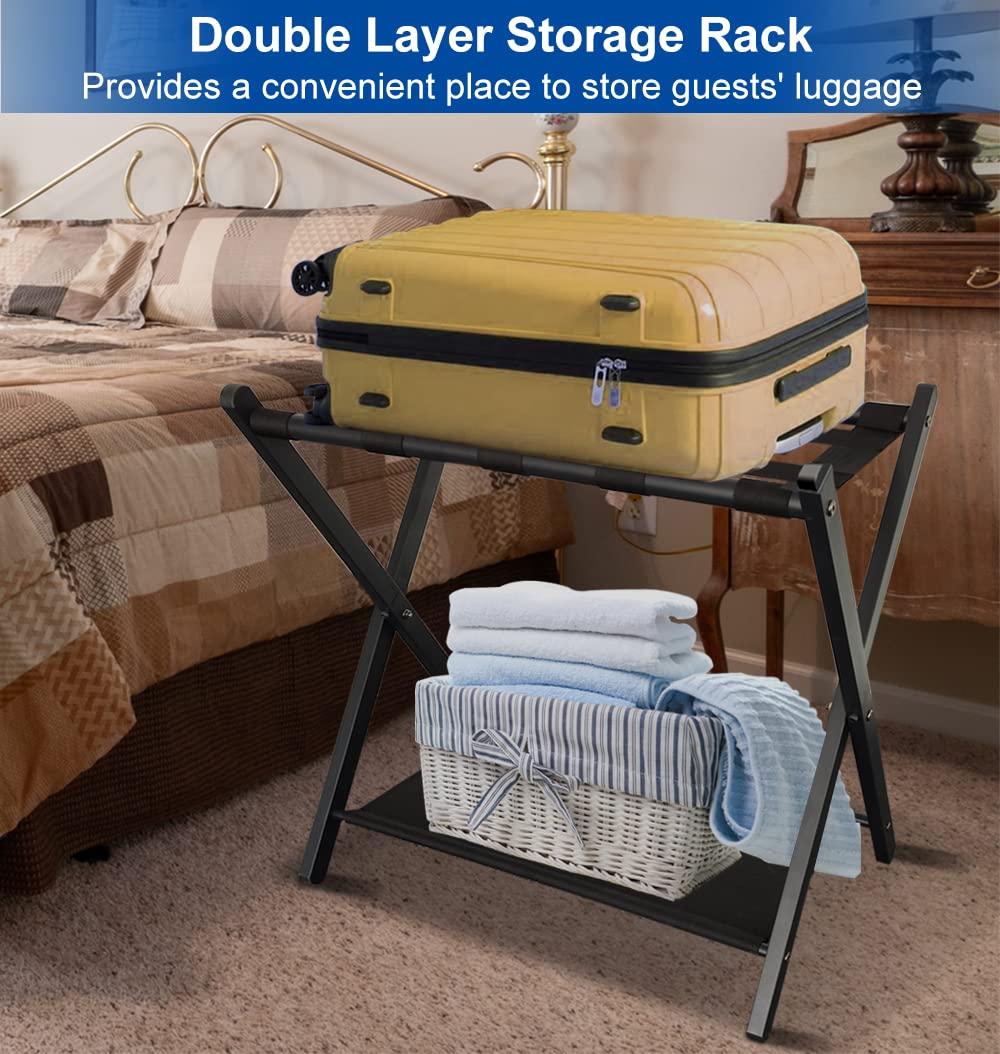 BINO Luggage Rack For Guest Room, Suitcase Stand With Storage Shelf, Steel Frame, Foldable For Easy Storage, Hotel, Bedroom, Black