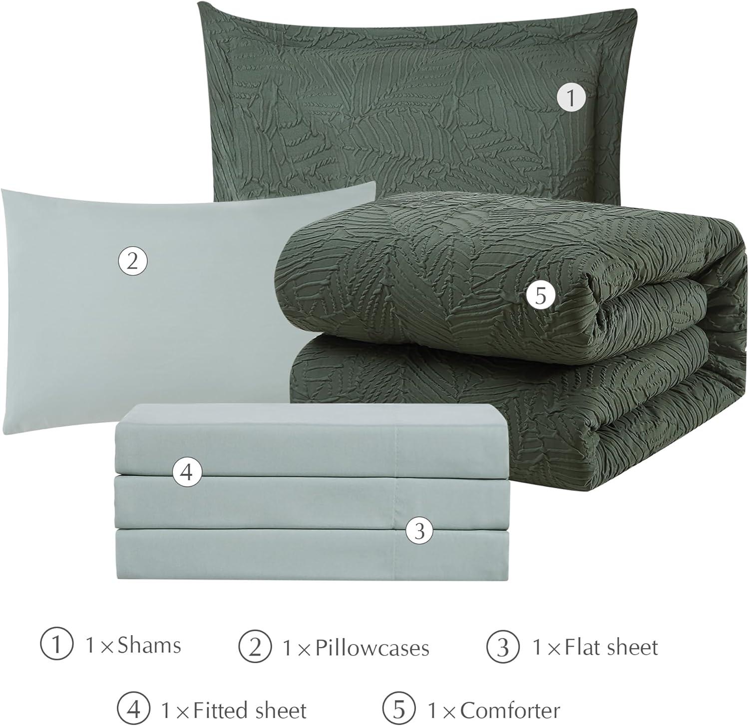 Geniospin Twin Comforter Set - 5 Pieces Burnt Orange Bedding Set, Botanical Textured Fall Comforter Set, All Season Lightweight Bed in a Bag with Comforter, Sheets, Pillowcases & Shams