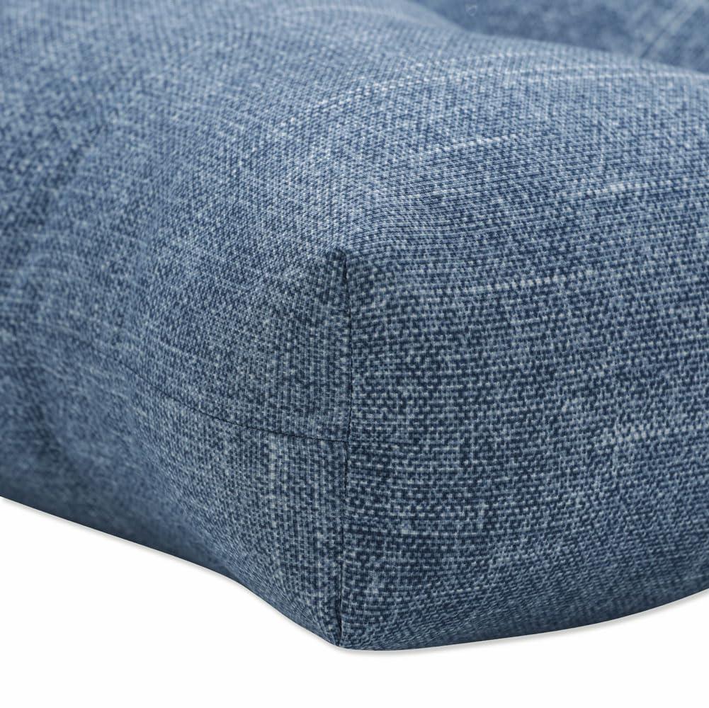48" x 18" Outdoor Tufted Bench/Swing Cushion Tory Denim Blue - Pillow Perfect: Weather & Fade-Resistant